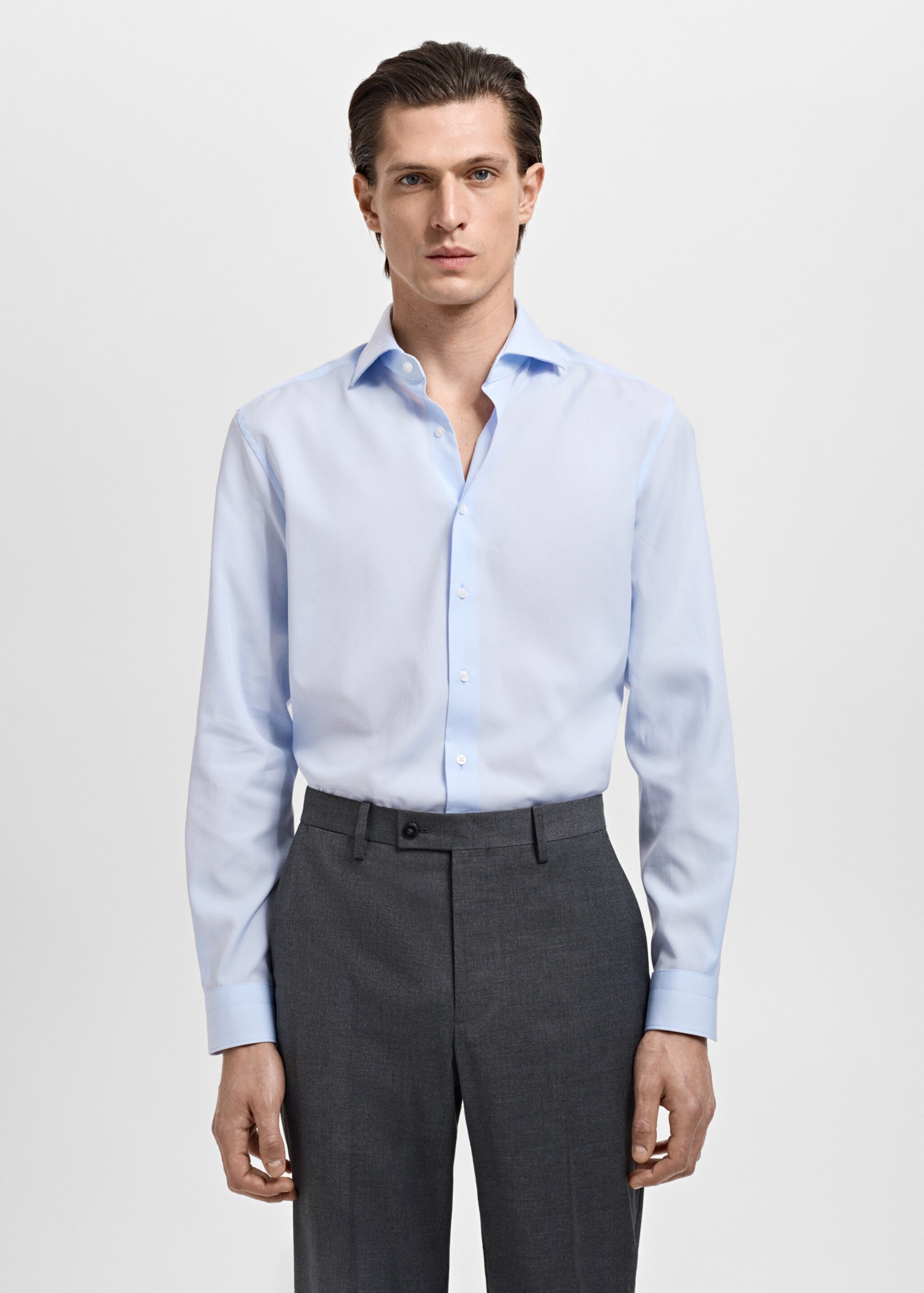 Slim-fit cotton poplin suit shirt - Medium plane