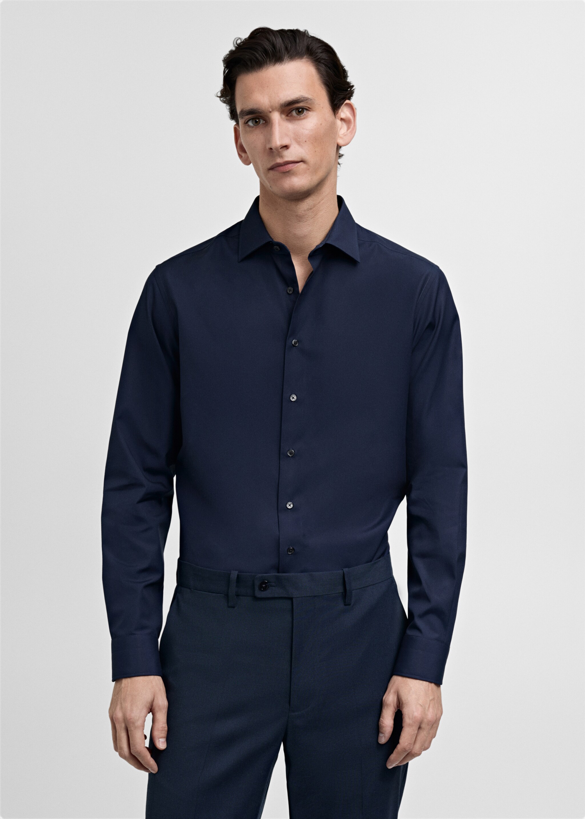 Slim-fit cotton poplin suit shirt - Medium plane