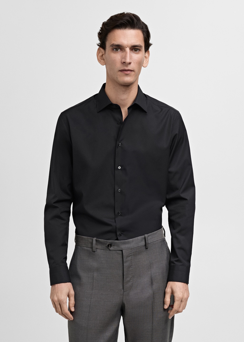 Slim-fit cotton poplin suit shirt