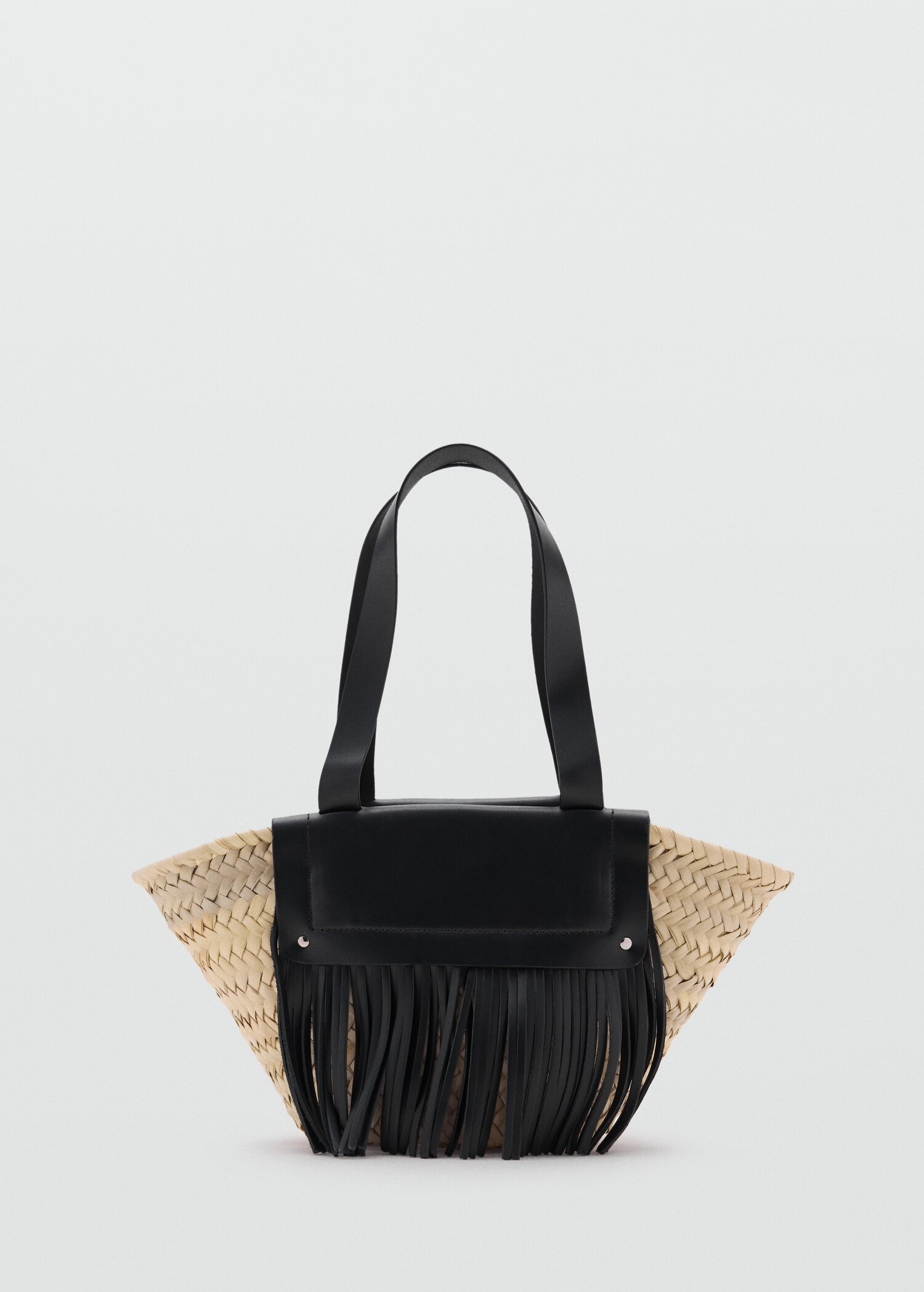 Small natural fibre basket with leather fringes - Article without model