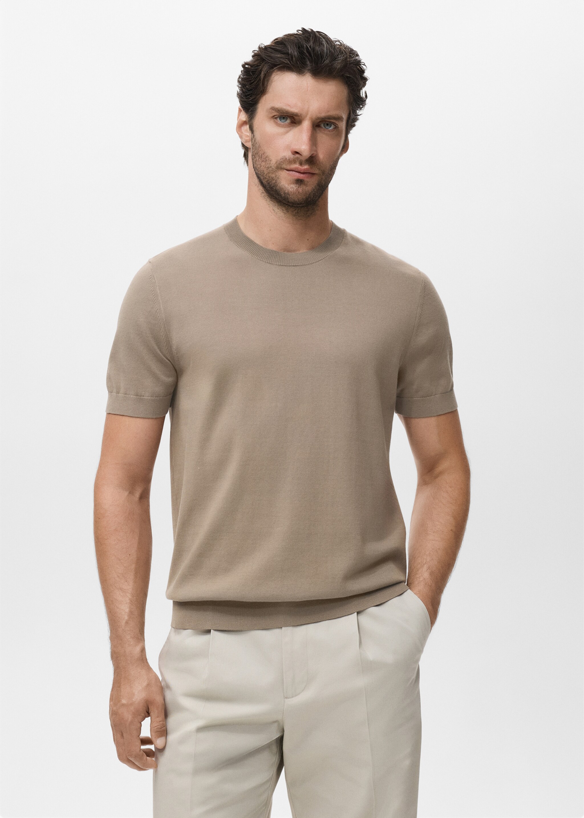 Cotton fine-knit t-shirt - Medium plane, Medium Brown. Ref: 17061245-00.