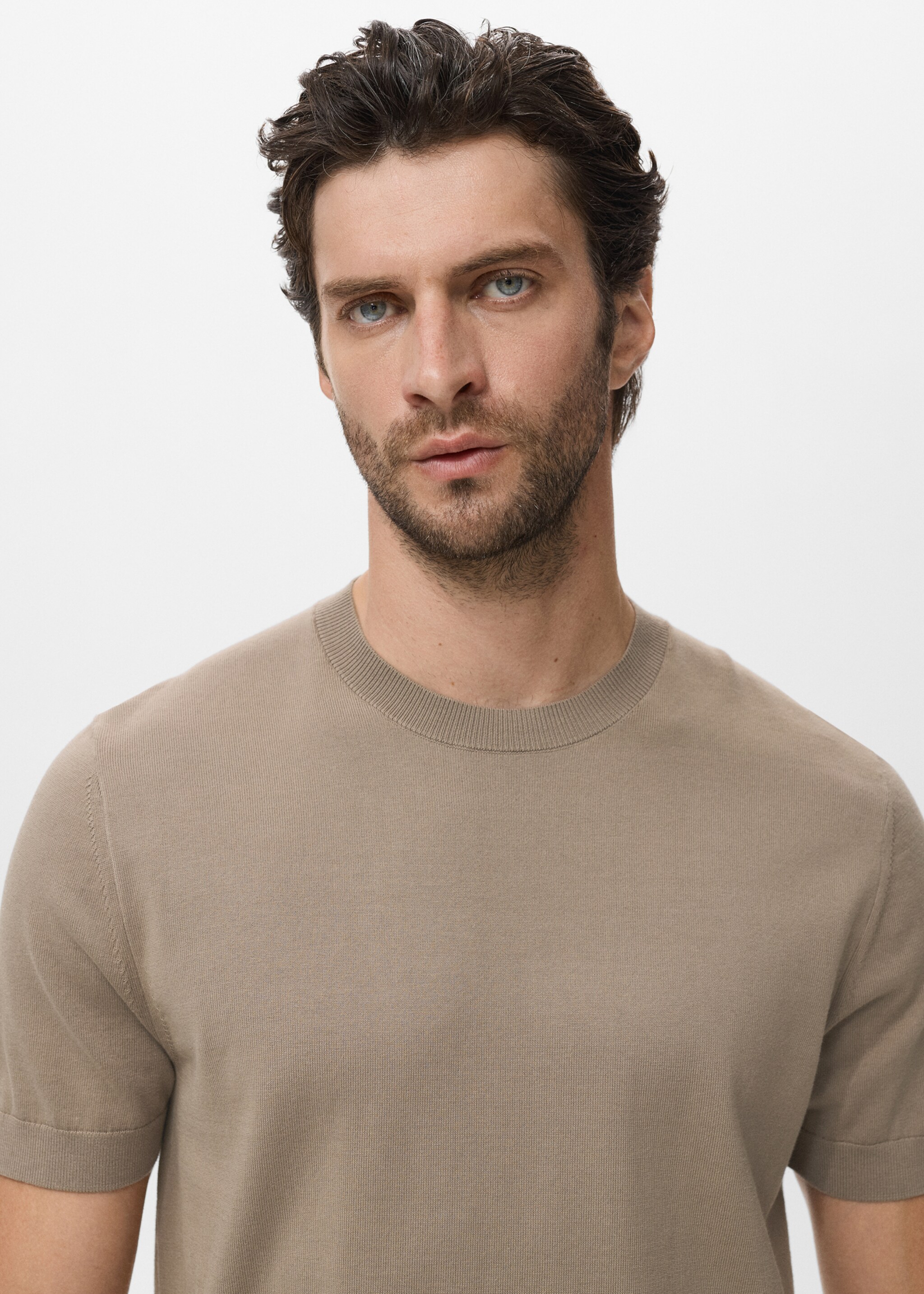 Cotton fine-knit t-shirt - Details of the article 1, Medium Brown. Ref: 17061245-00.