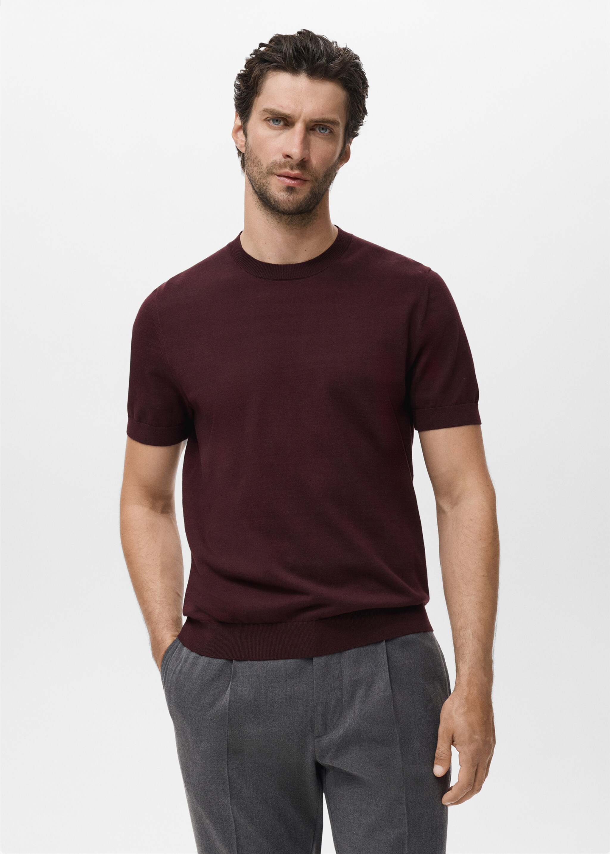 Cotton fine-knit t-shirt - Medium plane, Burgundy. Ref: 17061245-00.