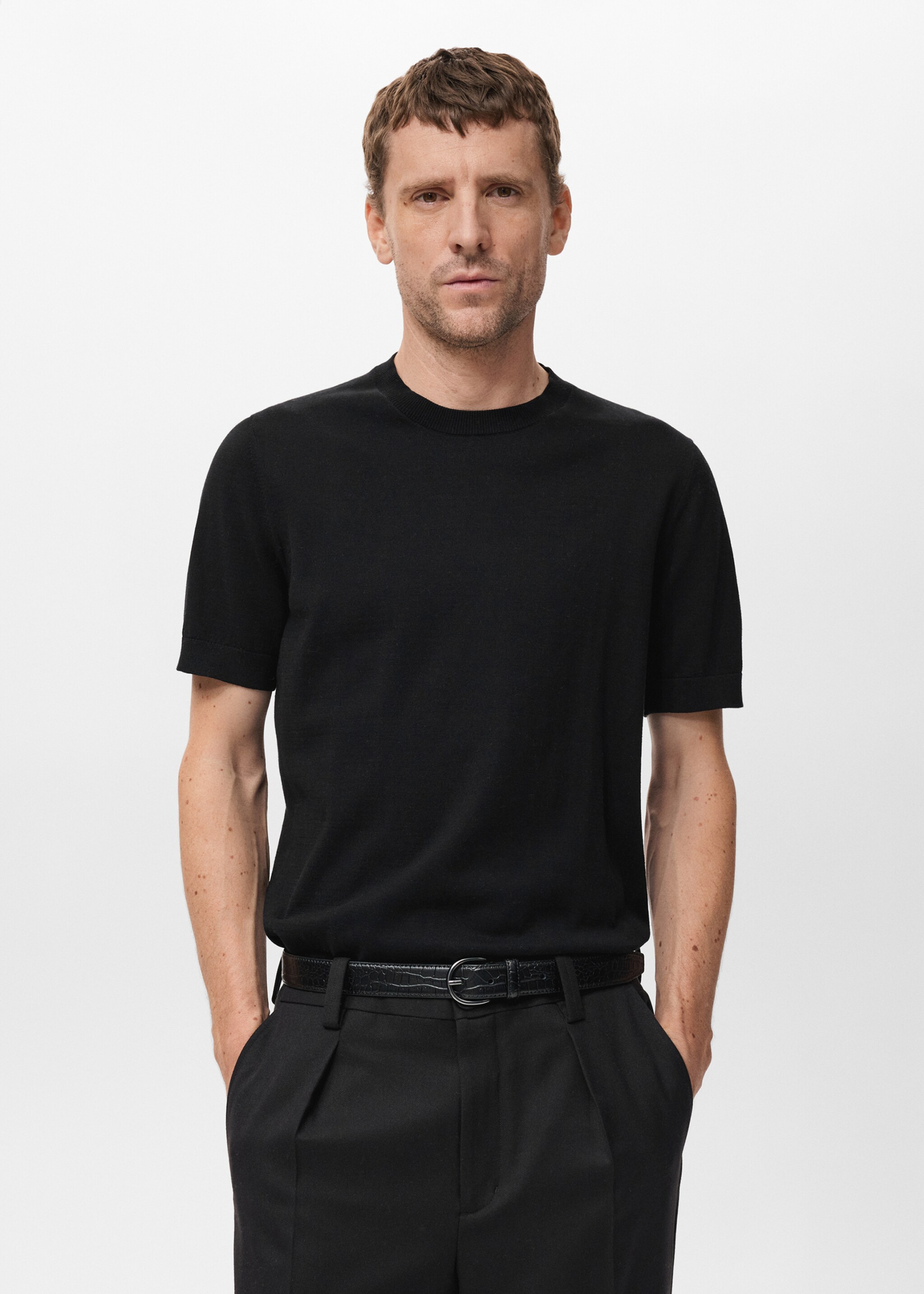 T-shirt maille fine coton - Plan moyen, Noir. Ref: 17061245-00.