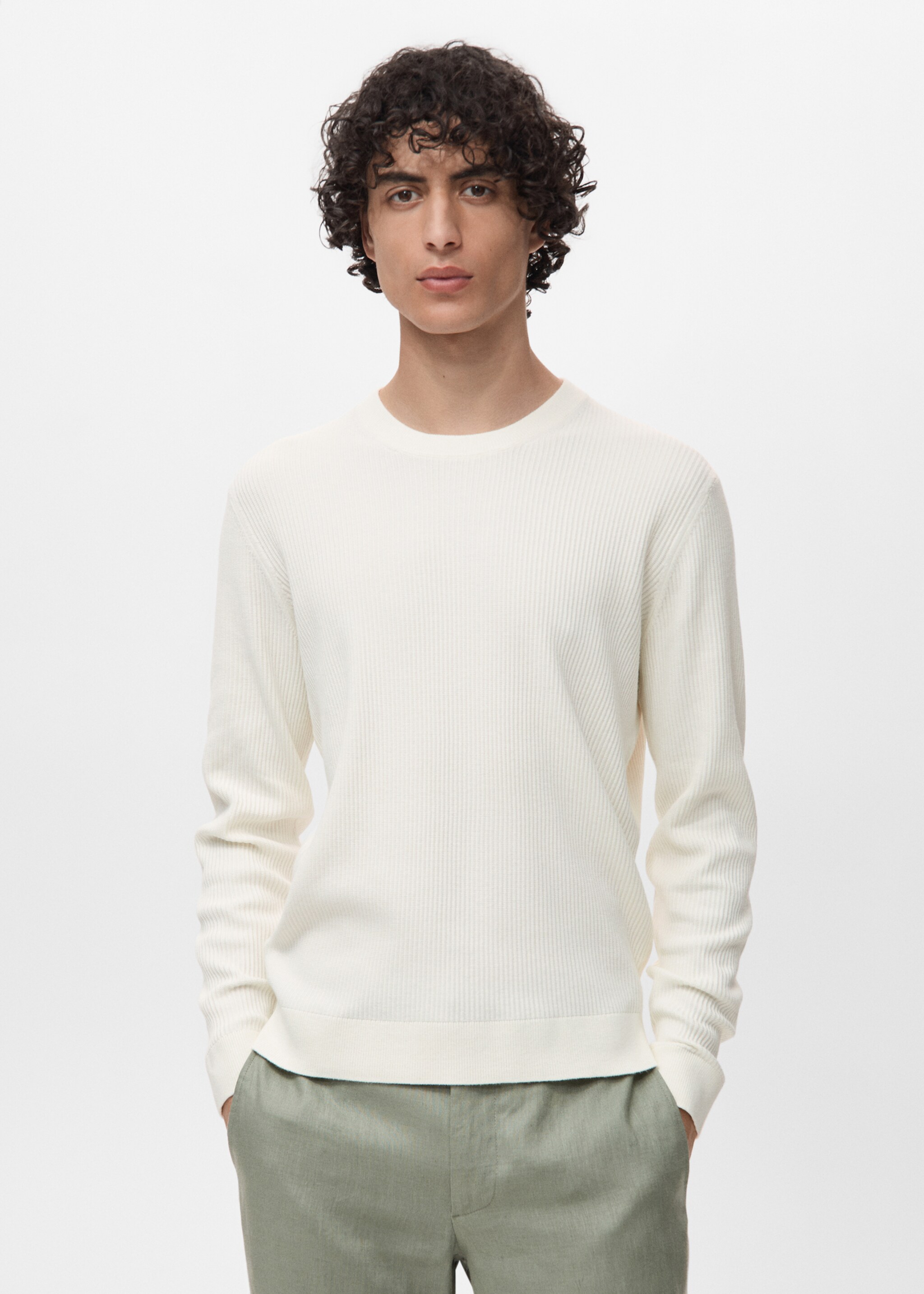Fine rib-knit cotton sweater - Medium plane