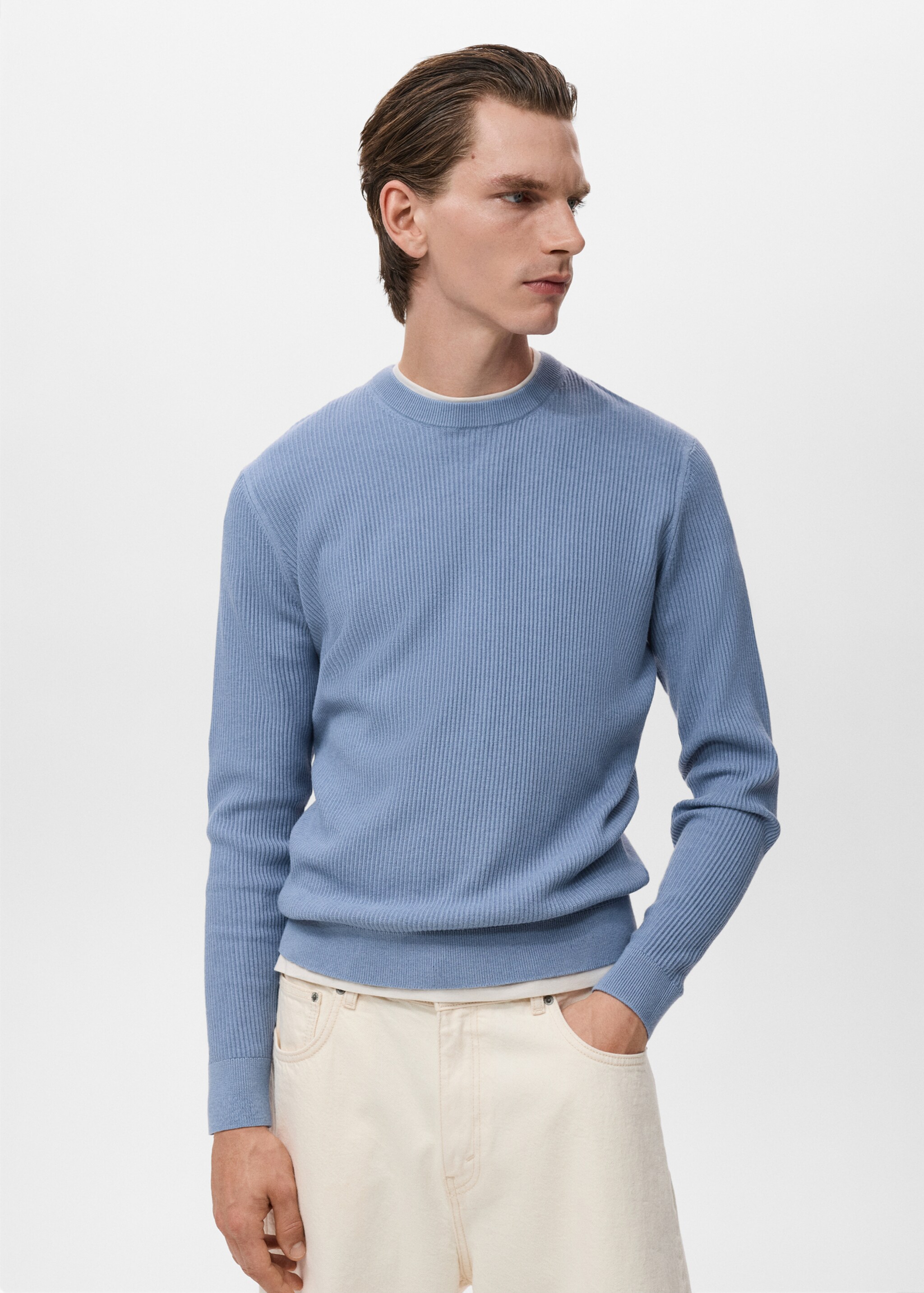 Fine rib-knit cotton sweater - Medium plane