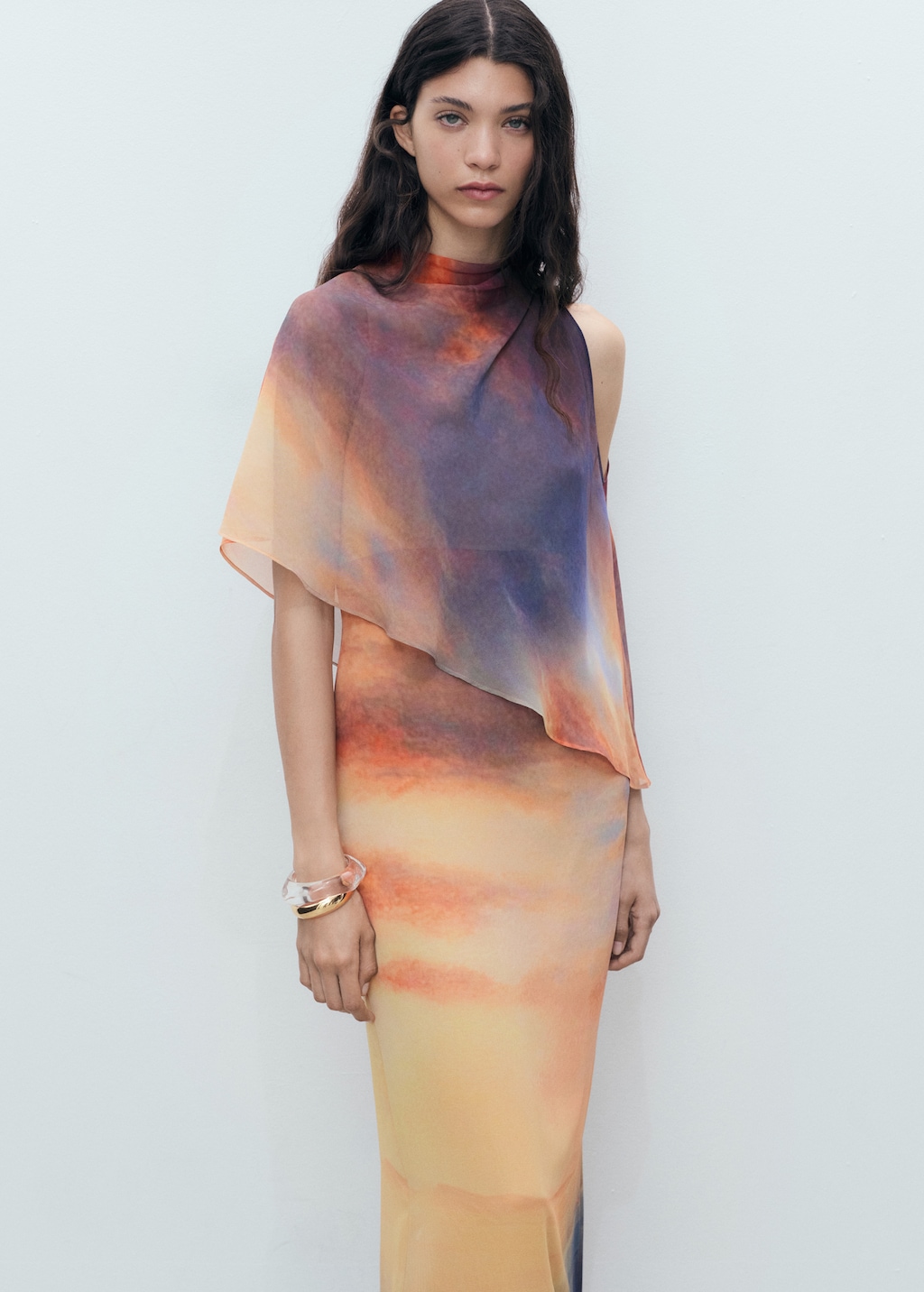 Printed dress with asymmetrical layer