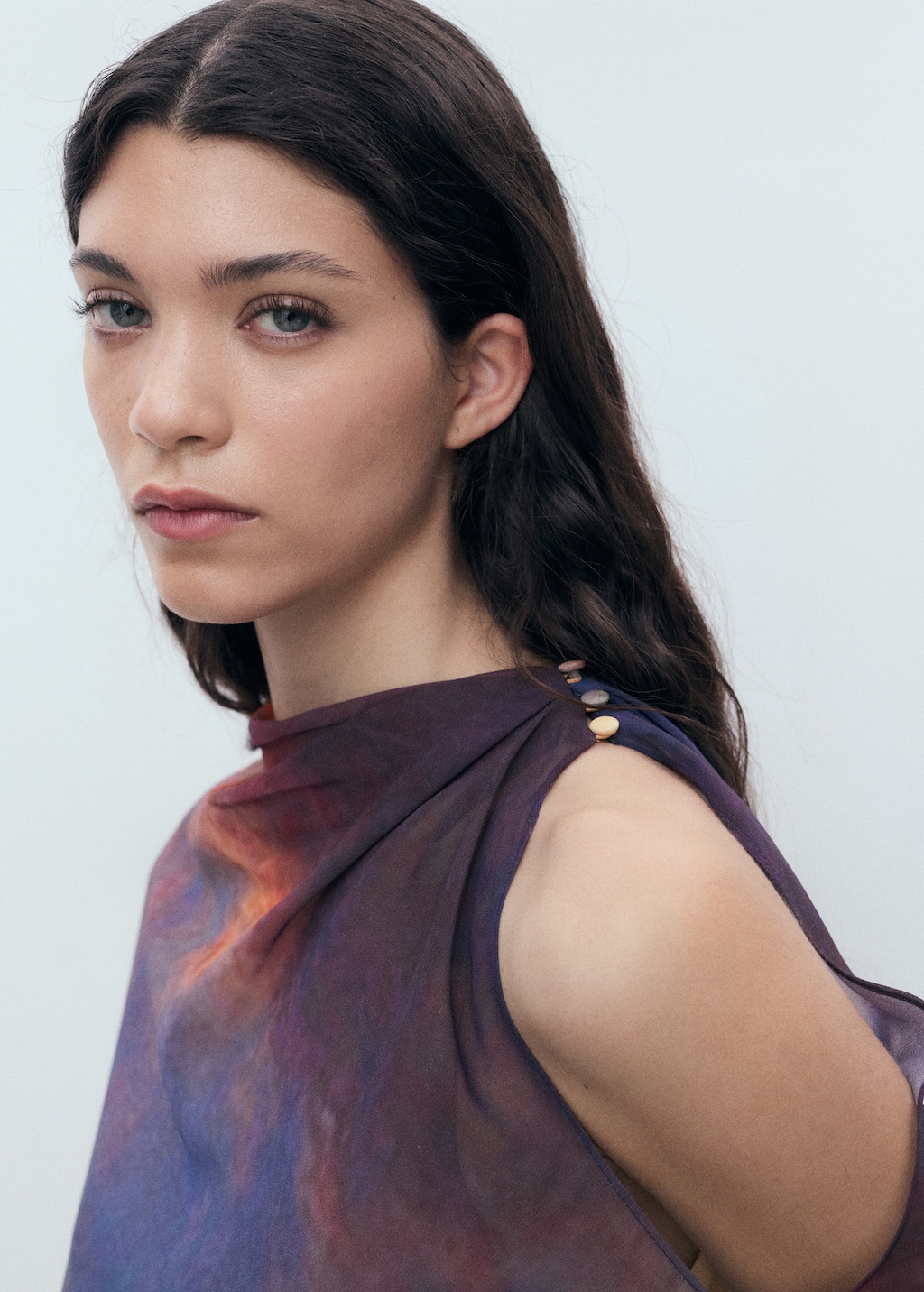 Printed dress with asymmetrical layer