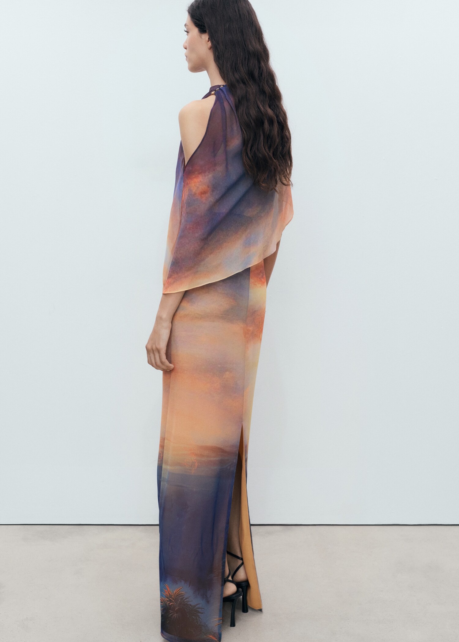 Printed dress with asymmetrical layer - Reverse of the article