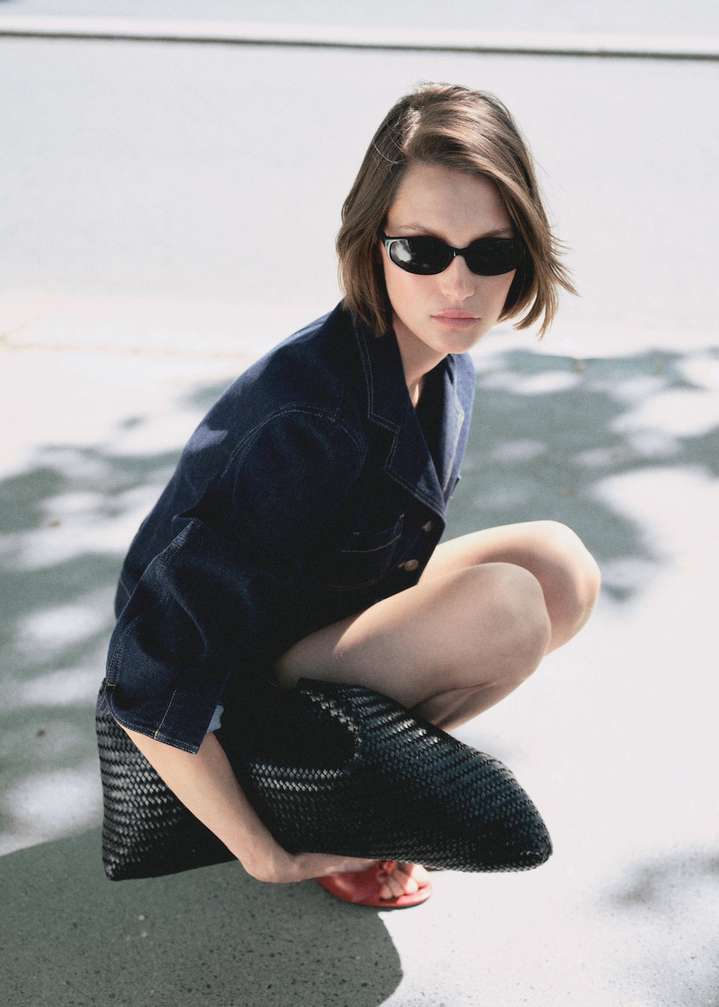 Fitted denim jacket with pockets