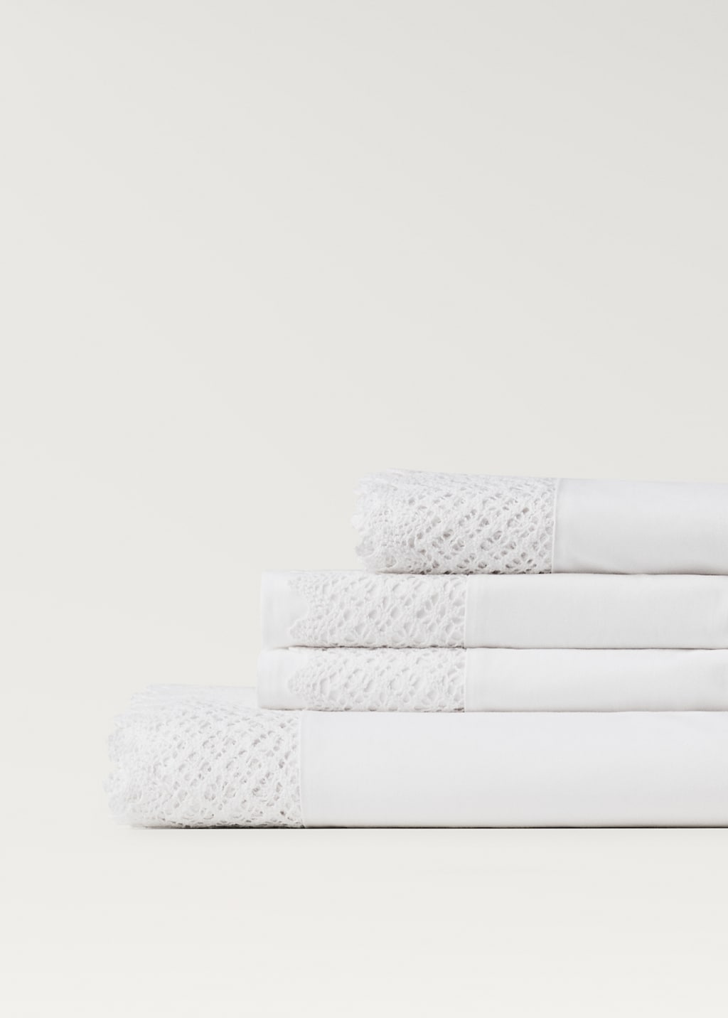 Cotton percale lace top sheet for 150/160 cm bed