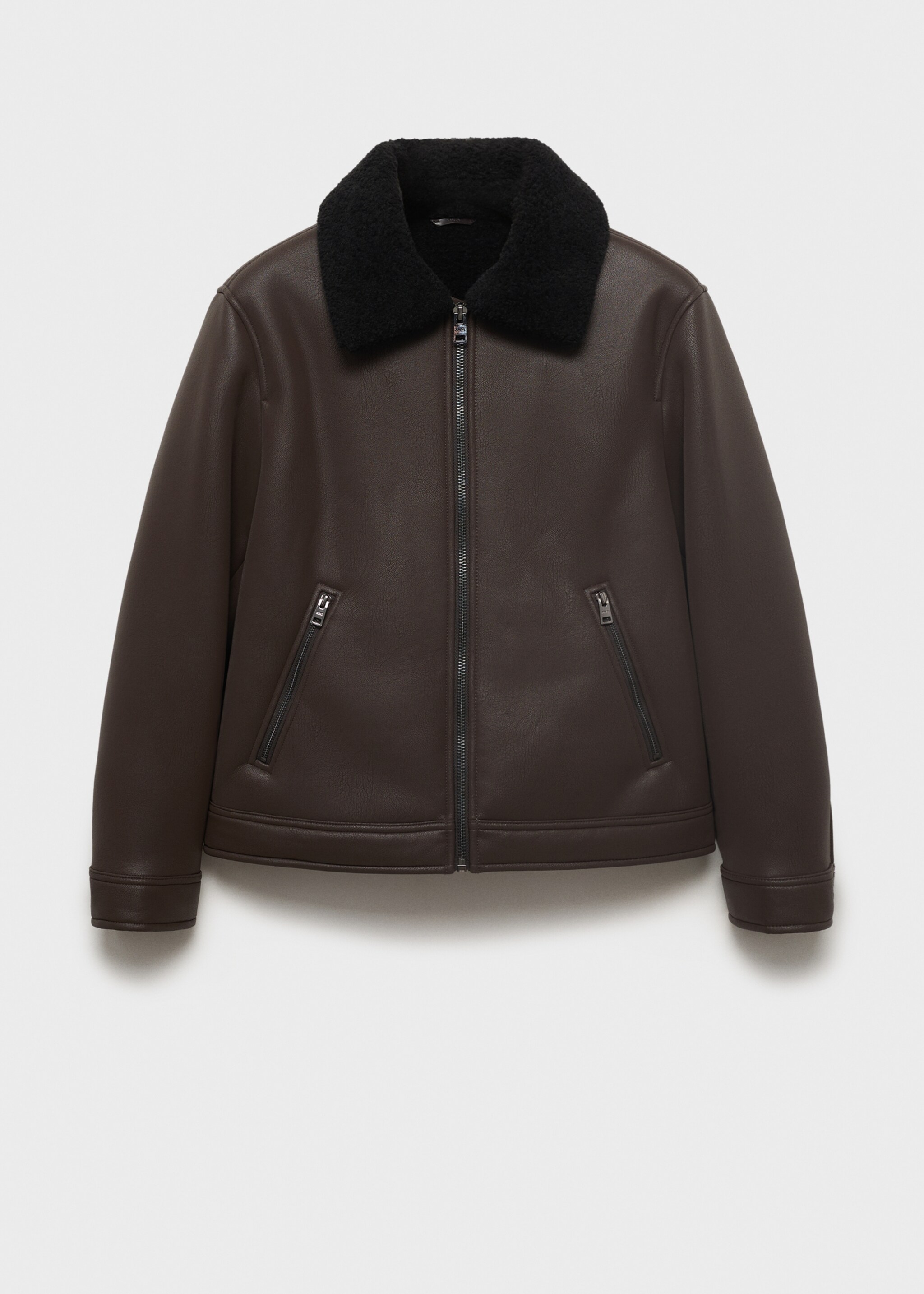 Faux Leather Jacket with Sherpa Lining - Article without model, Brown. Ref: 17061518-00.