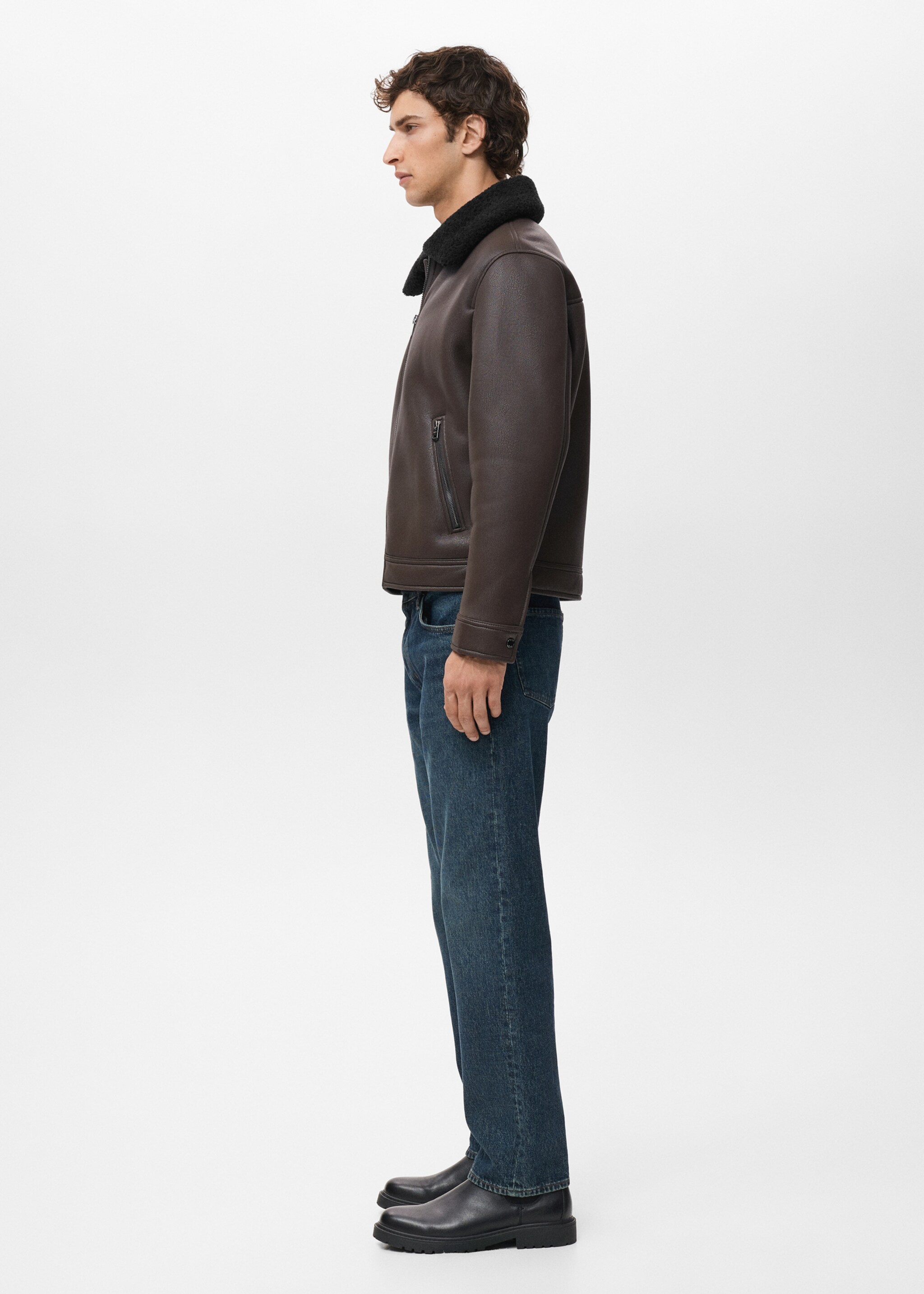 Faux Leather Jacket with Sherpa Lining - Details of the article 2, Brown. Ref: 17061518-00.