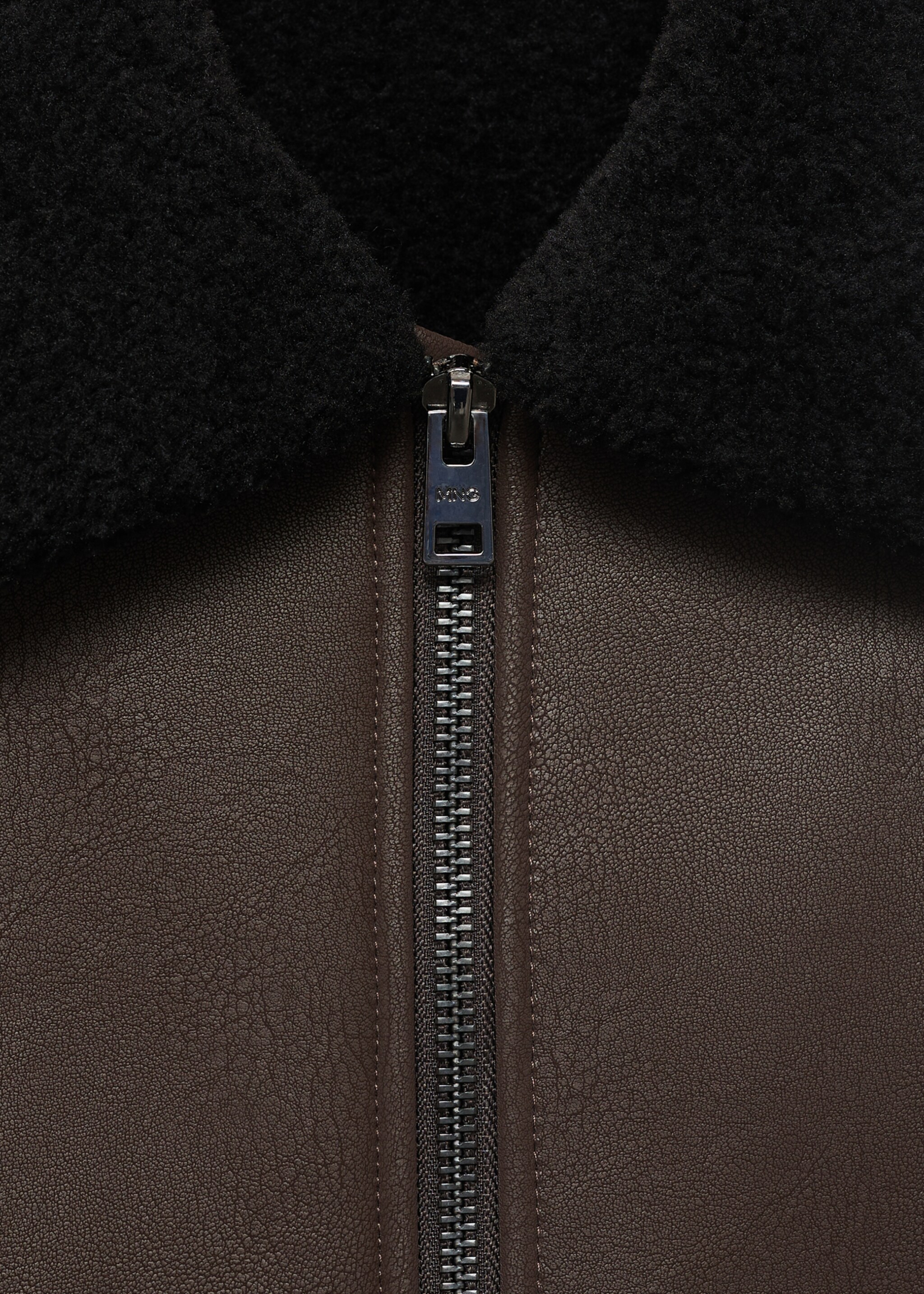 Faux Leather Jacket with Sherpa Lining - Details of the article 8, Brown. Ref: 17061518-00.