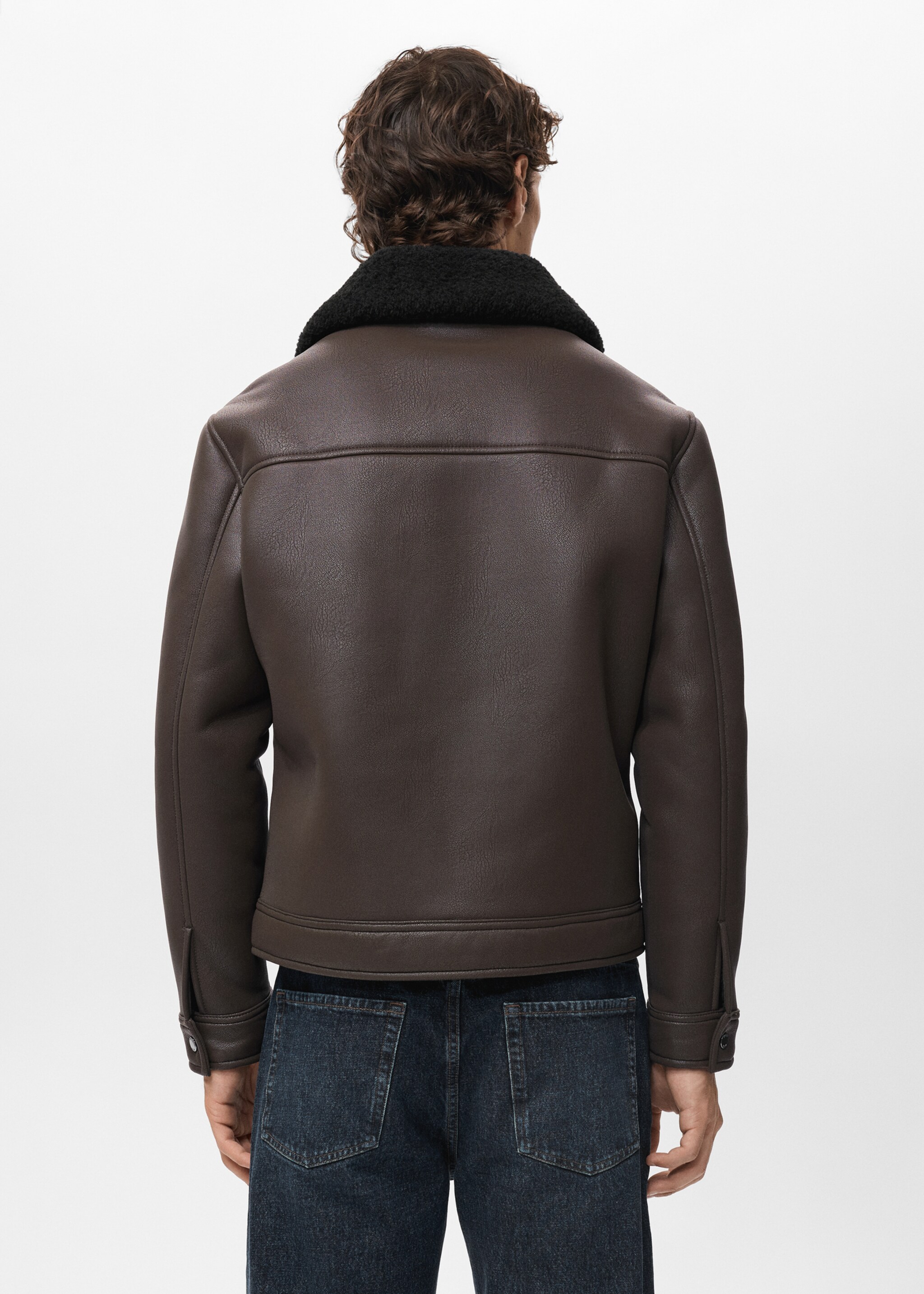 Faux Leather Jacket with Sherpa Lining - Reverse of the article, Brown. Ref: 17061518-00.