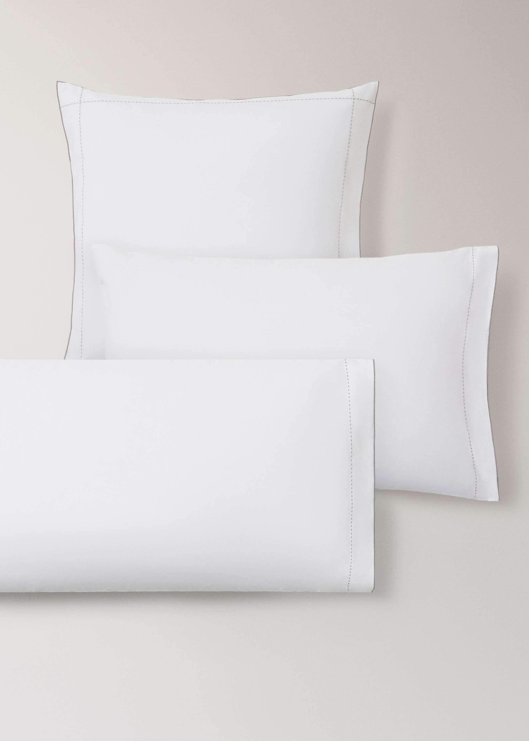Two 200-thread count percale cotton pillowcases 50x75cm - Details of the article 4, White. Ref: 17061523-00.
