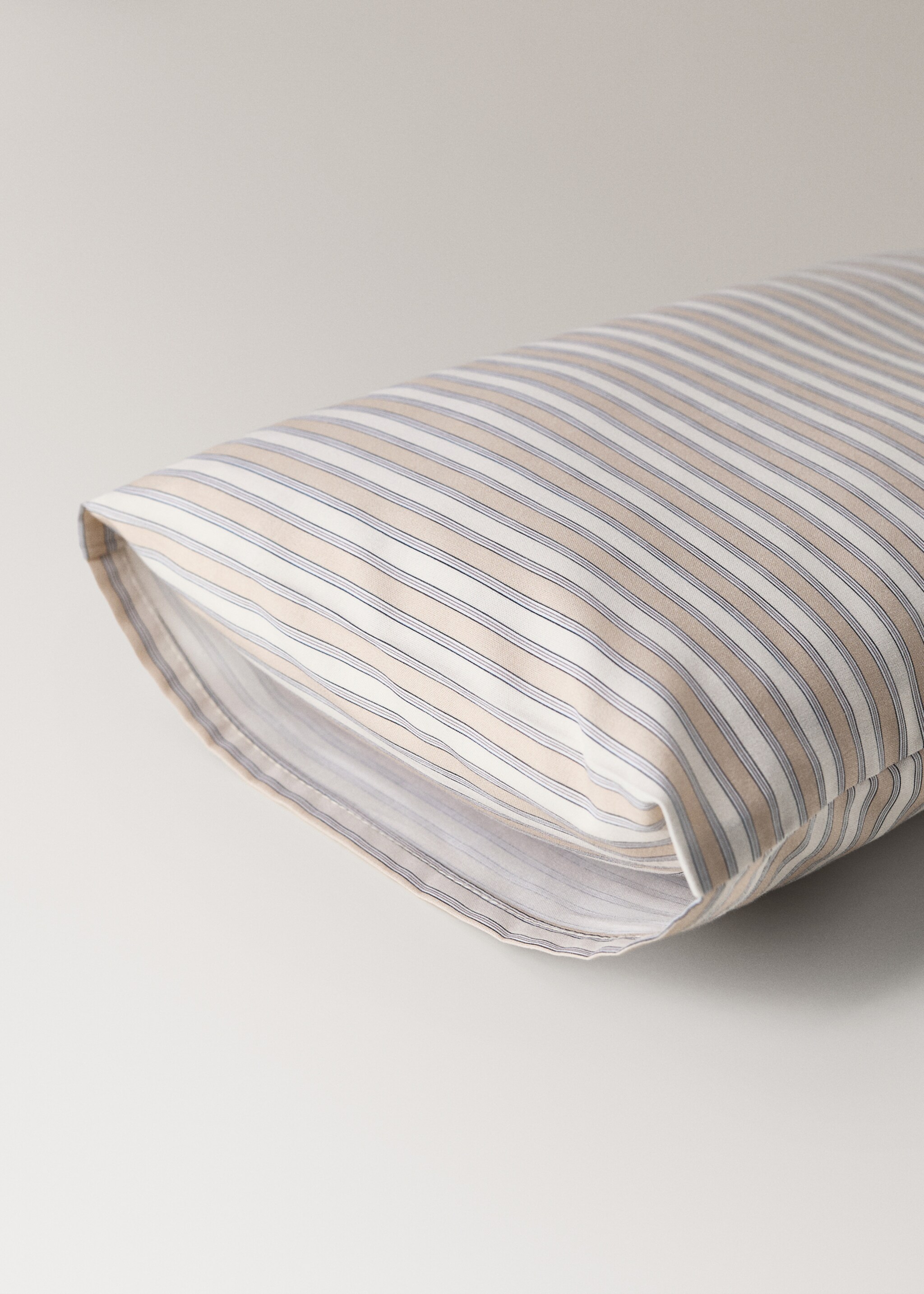 Percale cotton stripe-print set of sheets for mini-cot - Details of the article 4, Vanilla. Ref: 17061553-00.