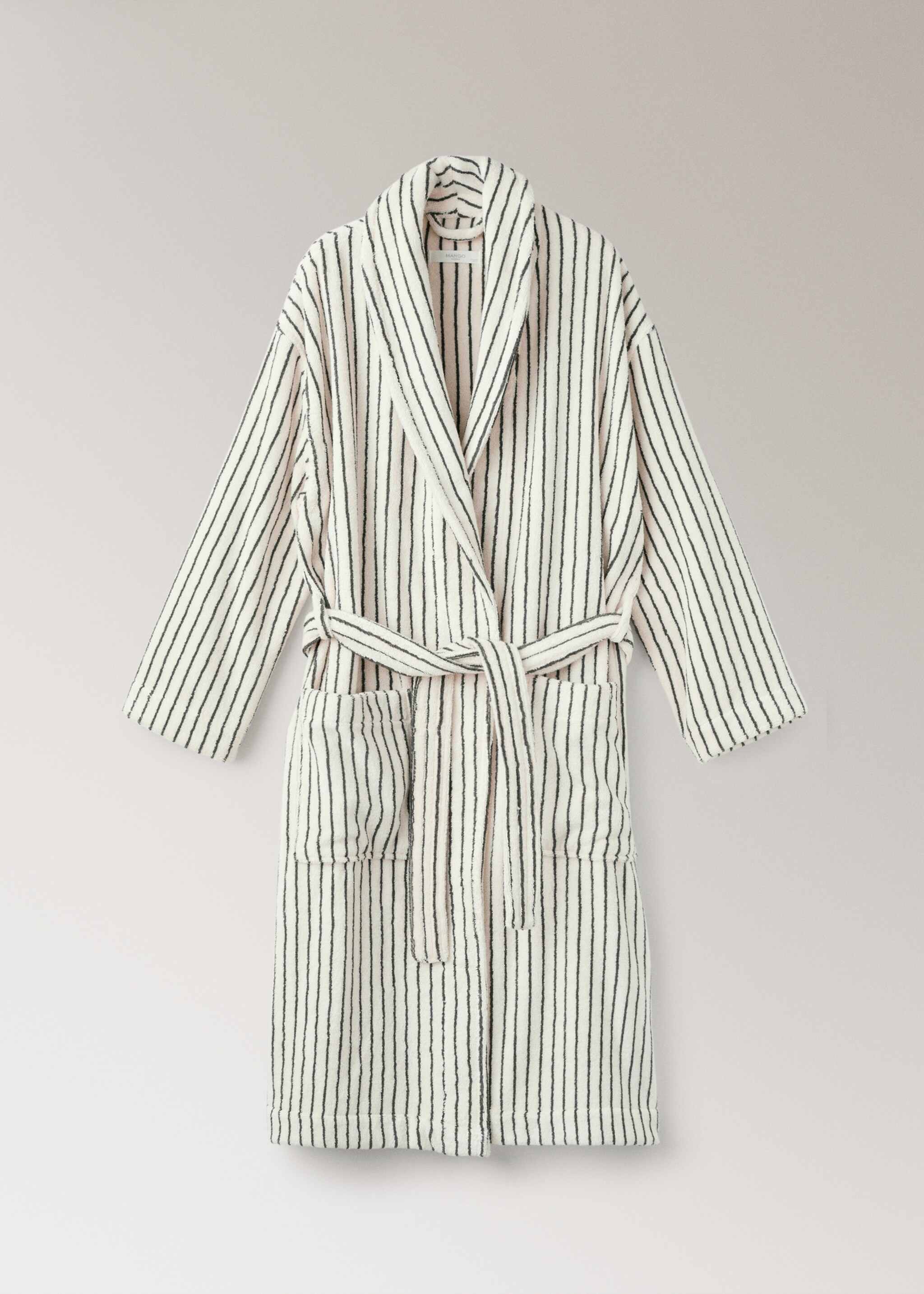 Two-tone striped bathrobe - Article without model, Charcoal. Ref: 17061554-00.
