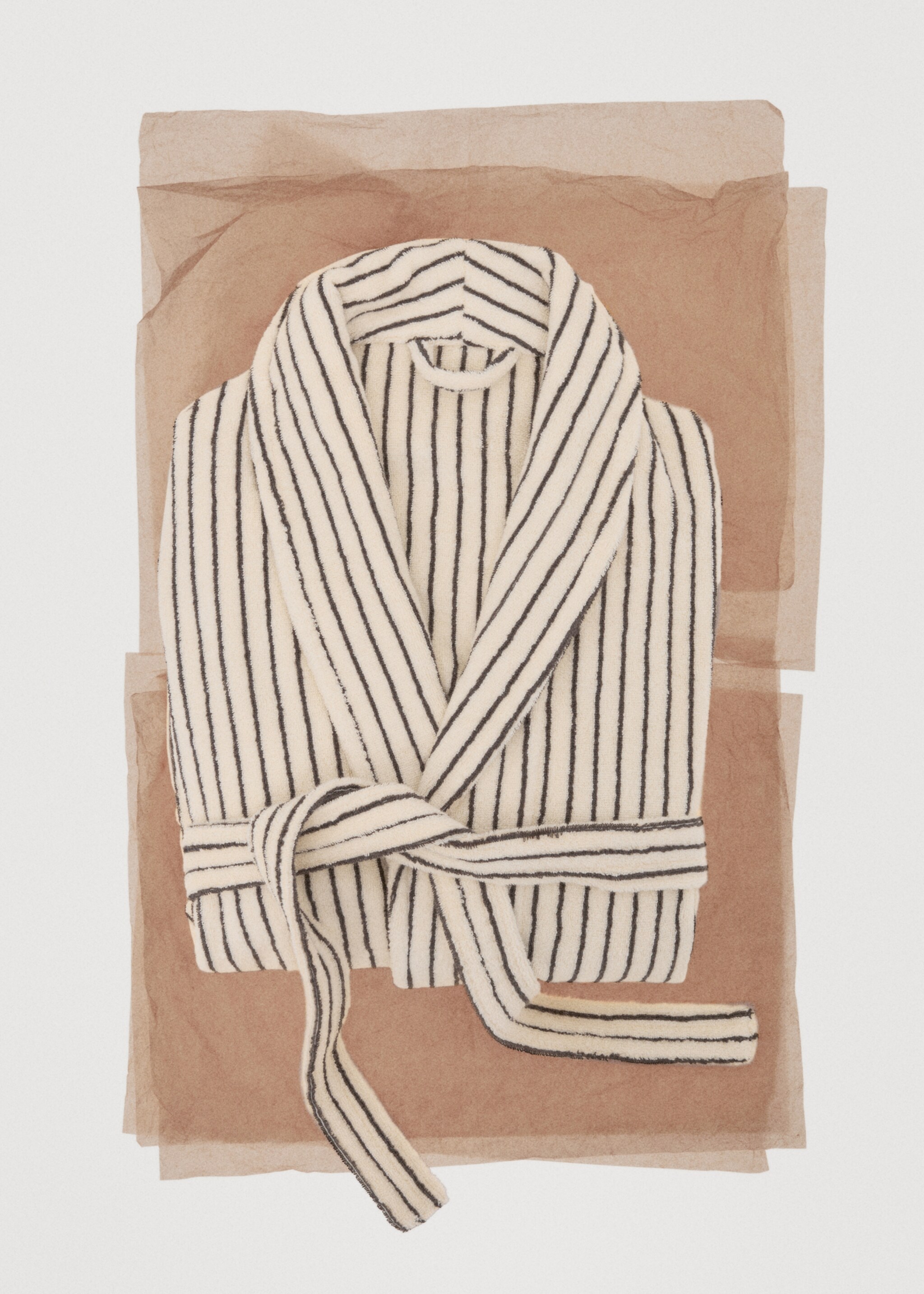 Two-tone striped bathrobe - Details of the article 7, Charcoal. Ref: 17061554-00.