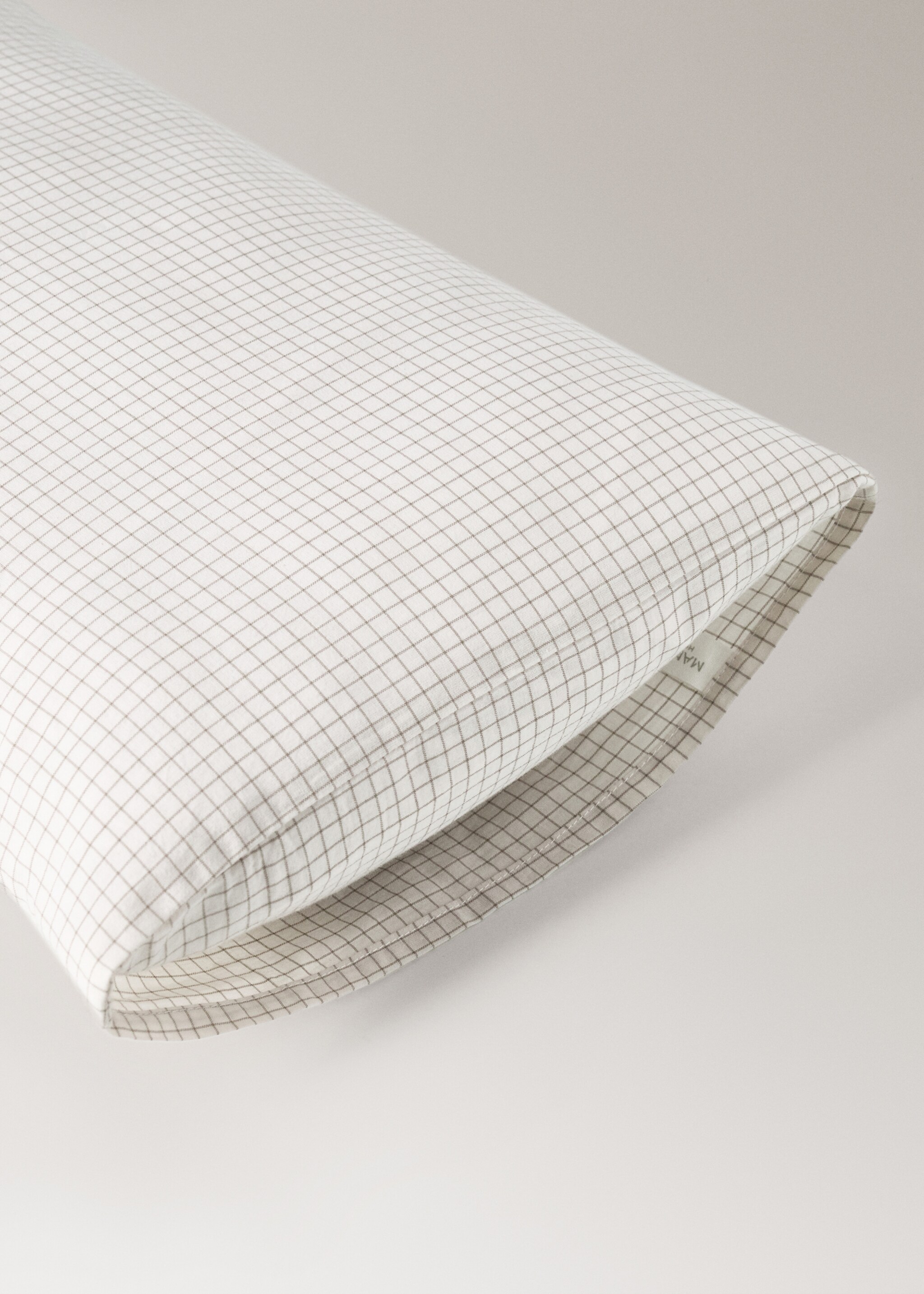 Cot pillowcase cotton percale gingham check - Details of the article 1, Ecru. Ref: 17061566-00.
