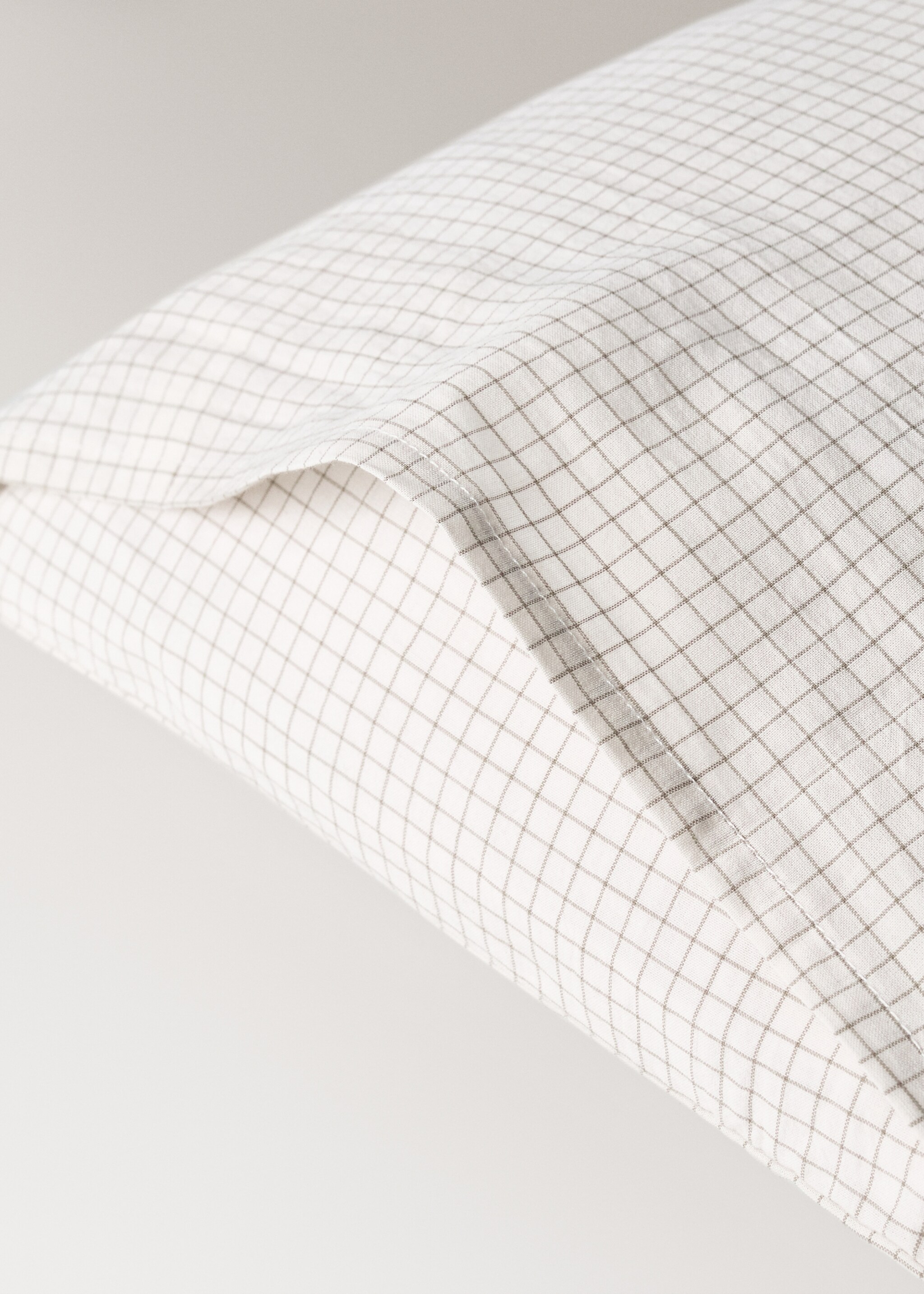 Cot pillowcase cotton percale gingham check - Details of the article 2, Ecru. Ref: 17061566-00.