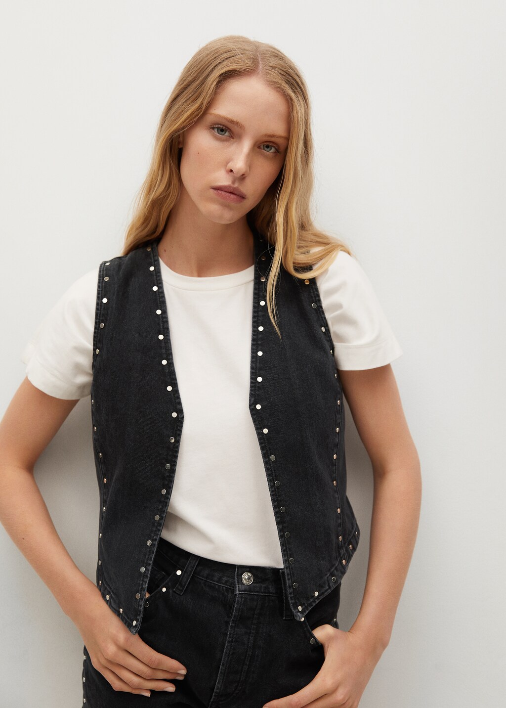 Studded denim gilet Women MANGO Kosovo