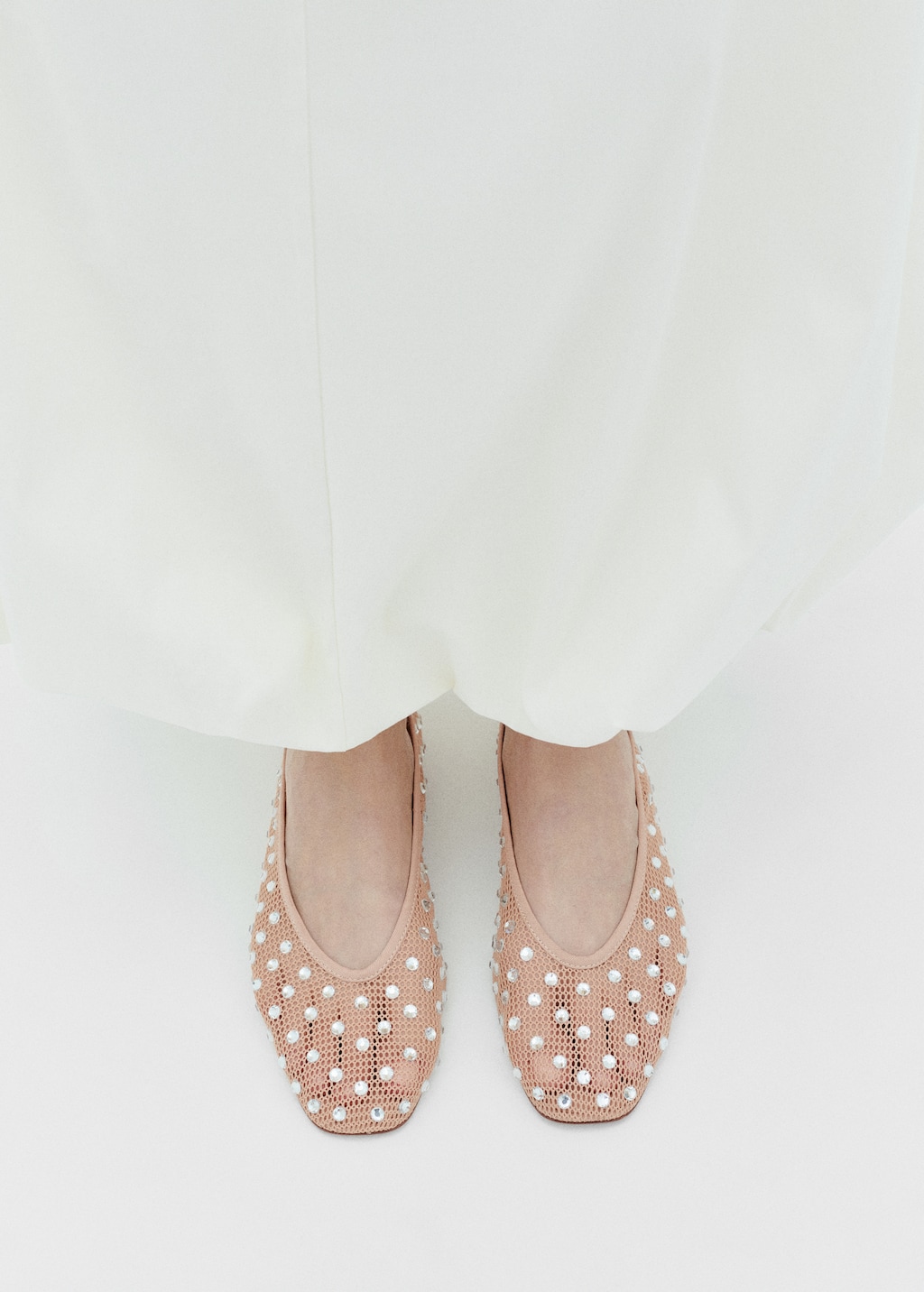 Mesh rhinestone ballet flats
