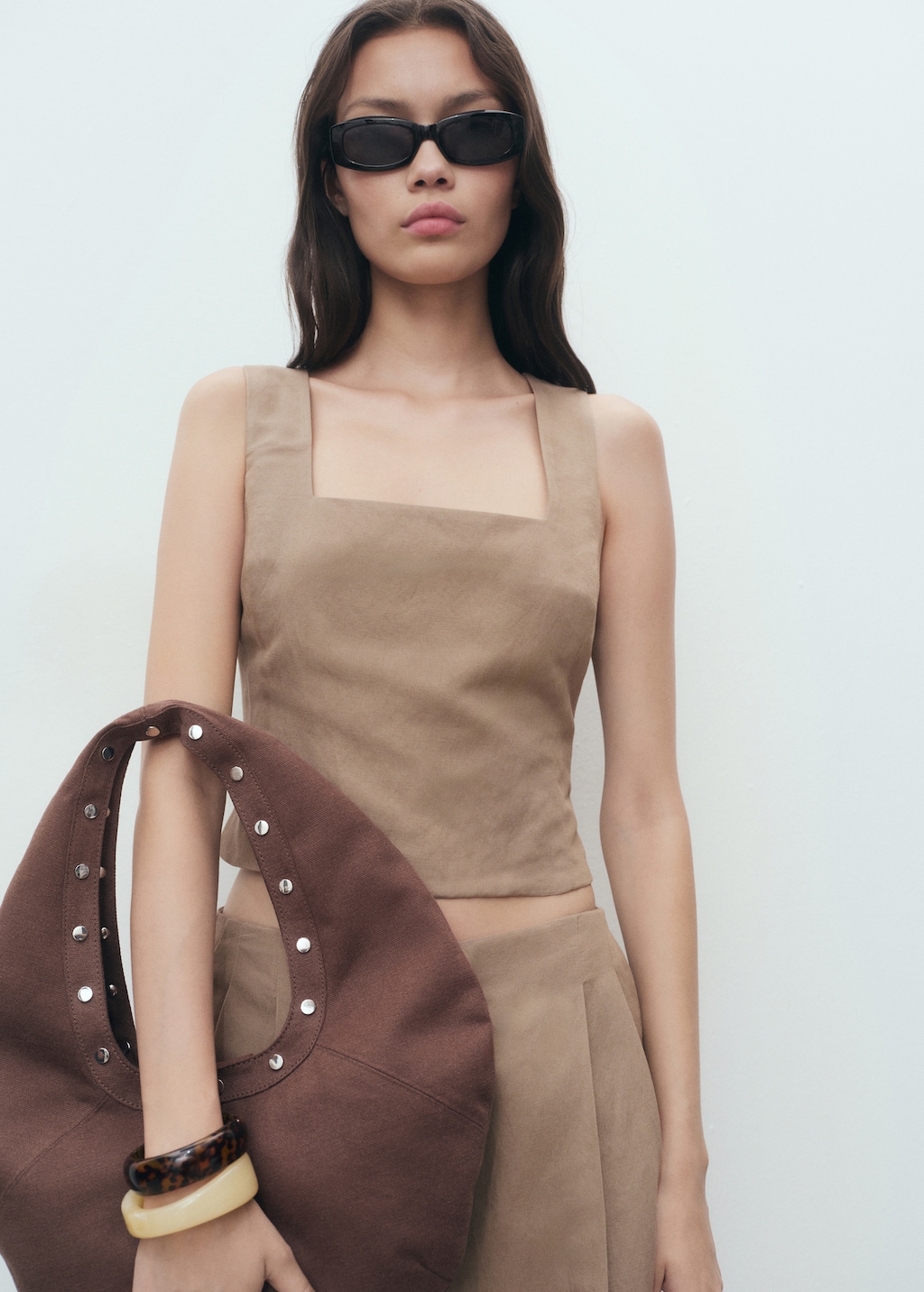 Linen-blend cross-back top