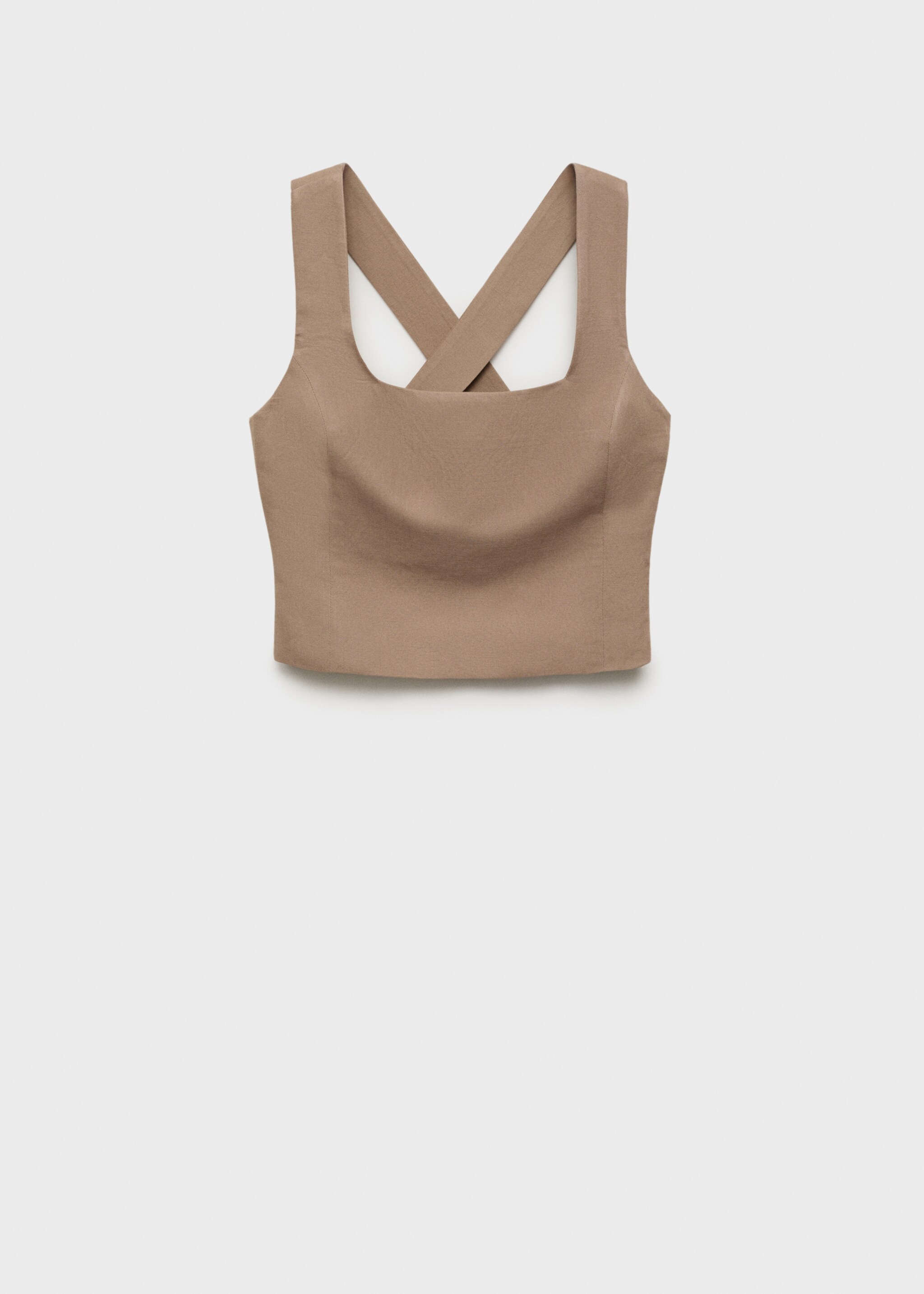 Linen-blend cross-back top - Article without model, Brown. Ref: 17062537-00.