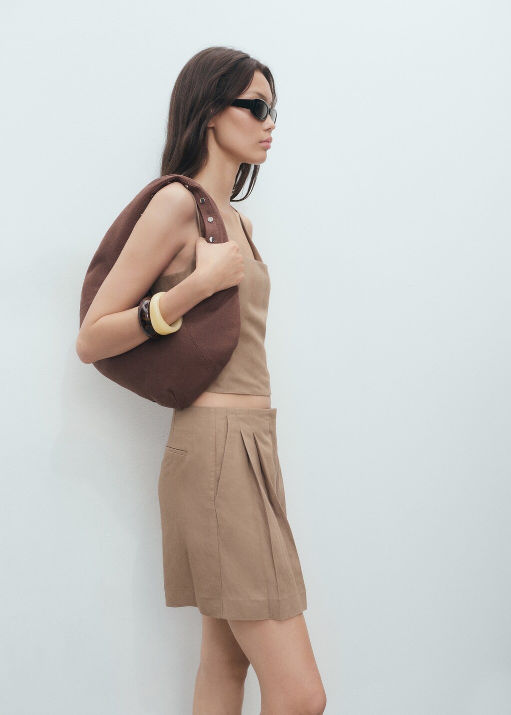 Mango Linen-blend cross-back top