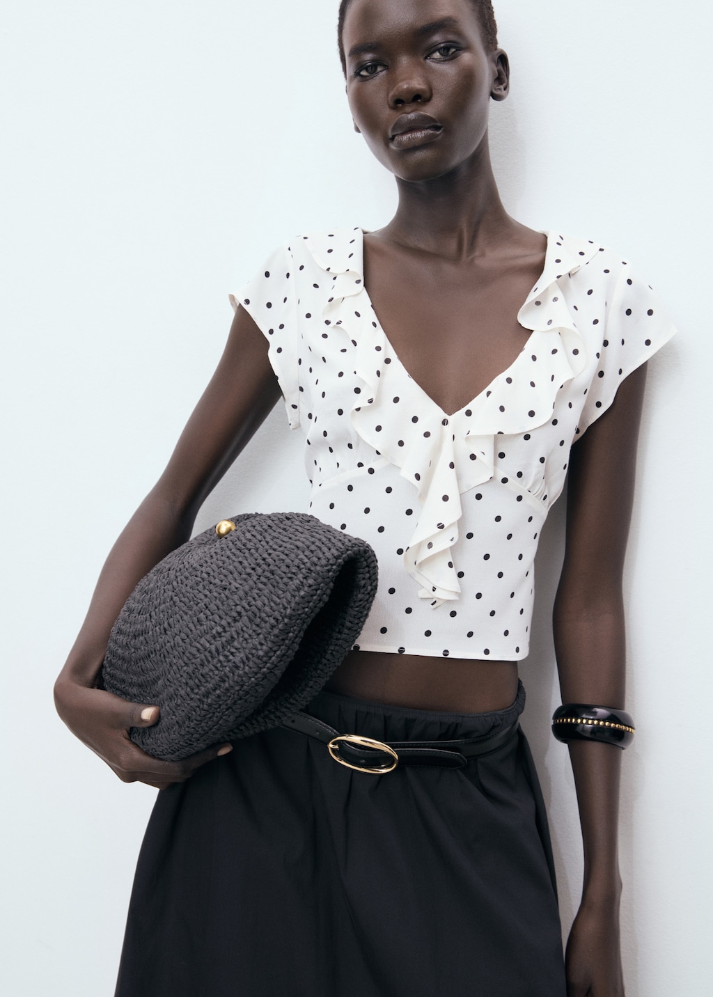 Polka-dot blouse with ruffles