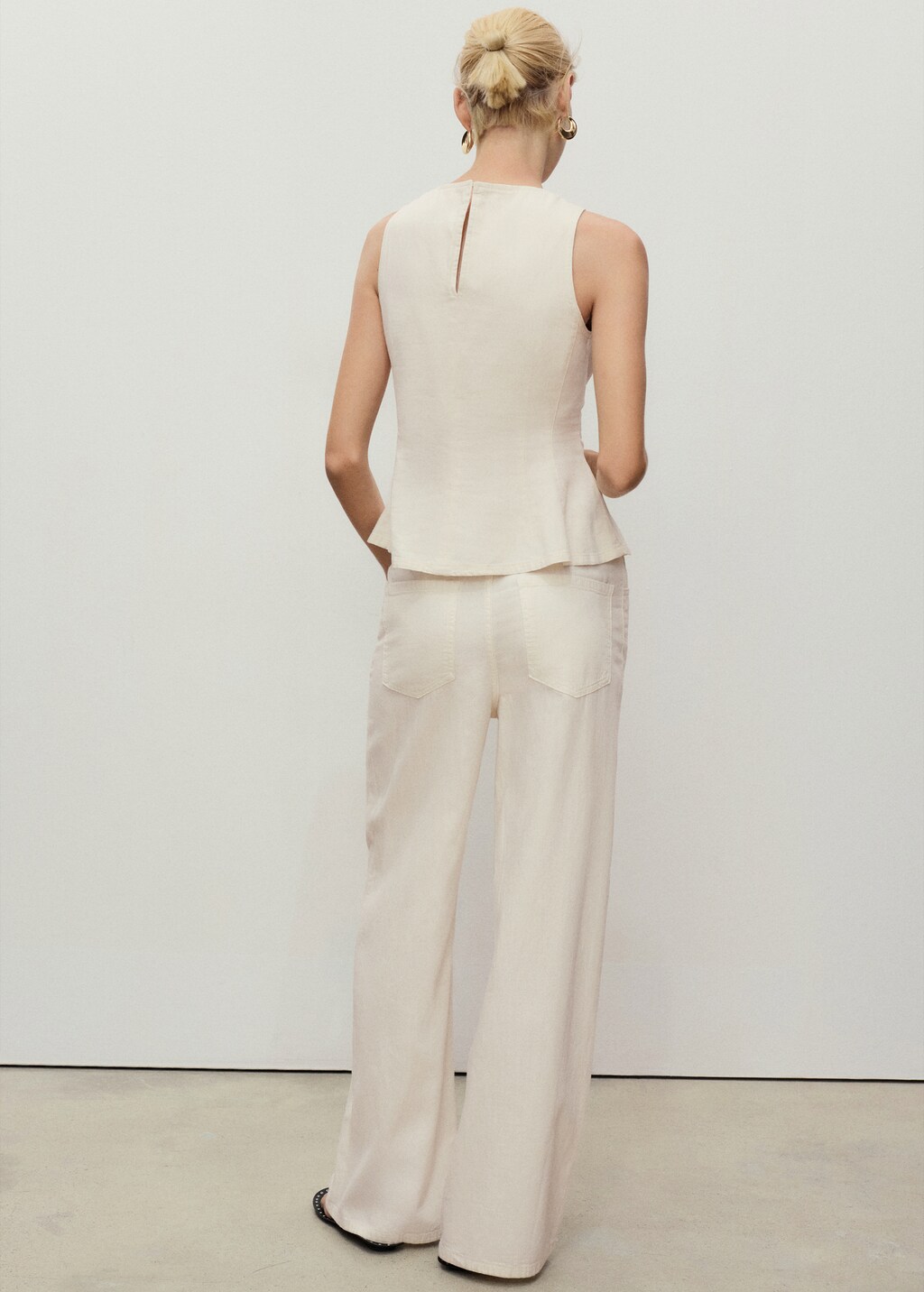 Wide leg denim trousers with belt - image 3