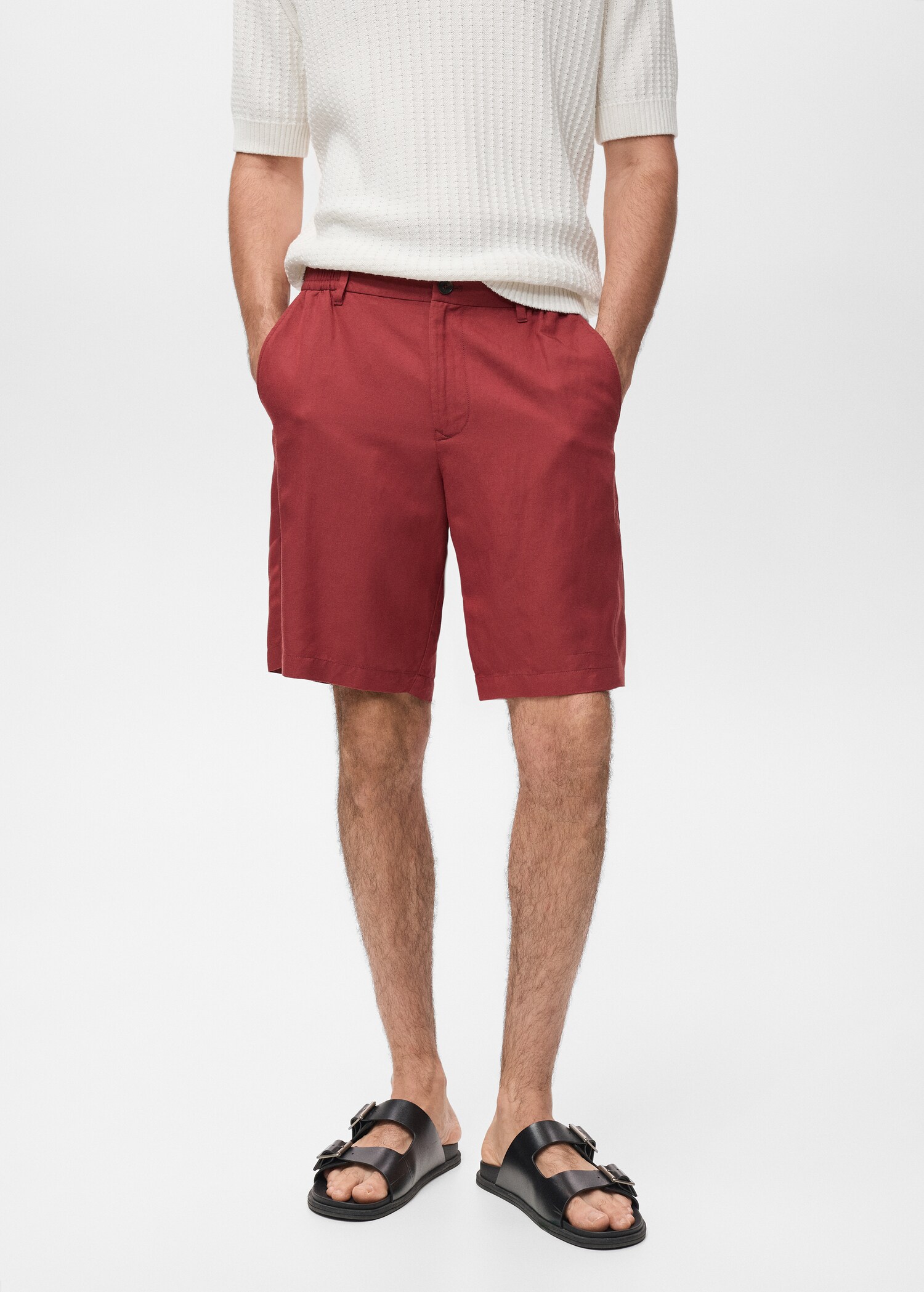 Bermudas en lin mélangé taille élastique - Plan moyen