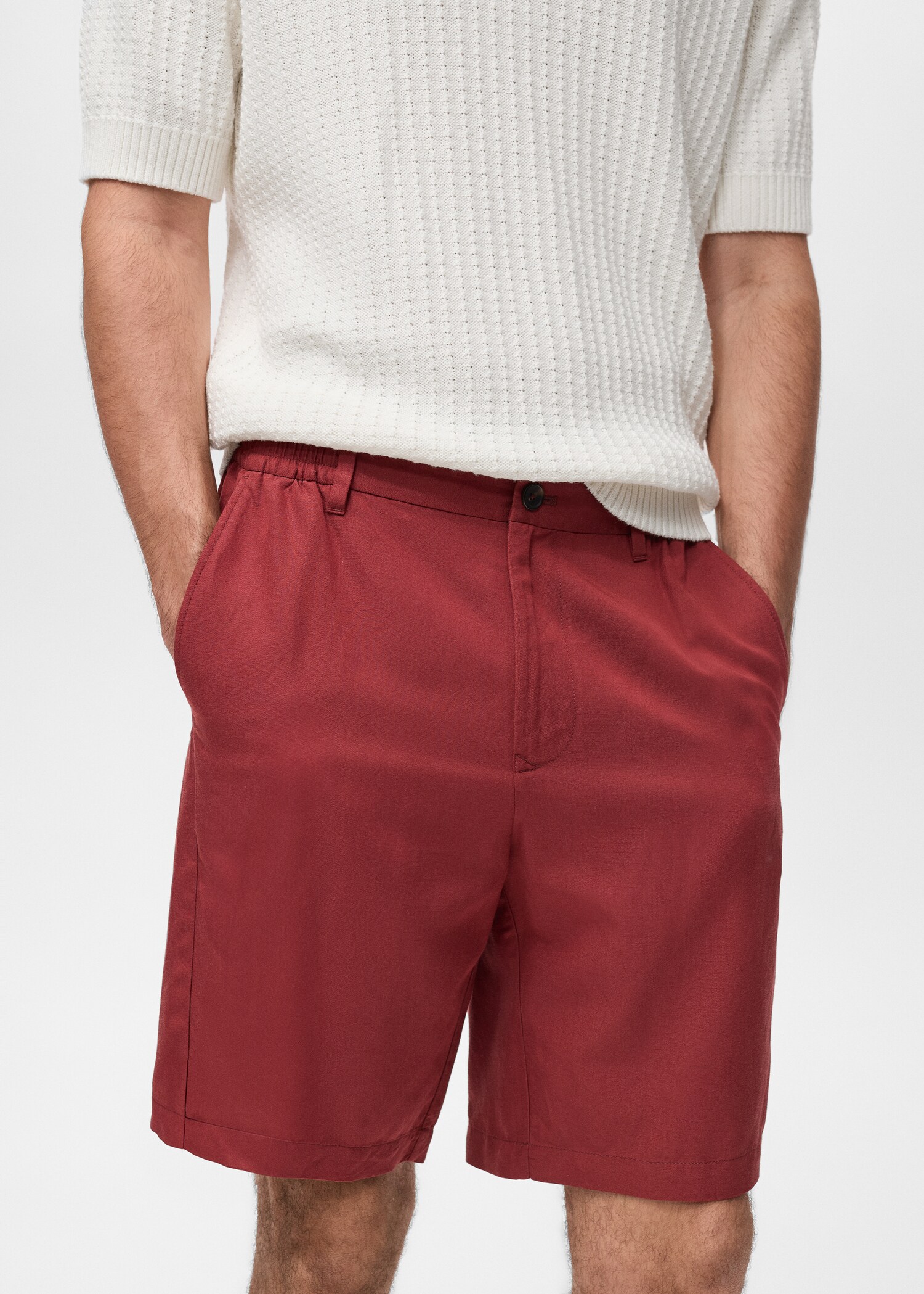 Bermudas en lin mélangé taille élastique - Détail de l'article 1