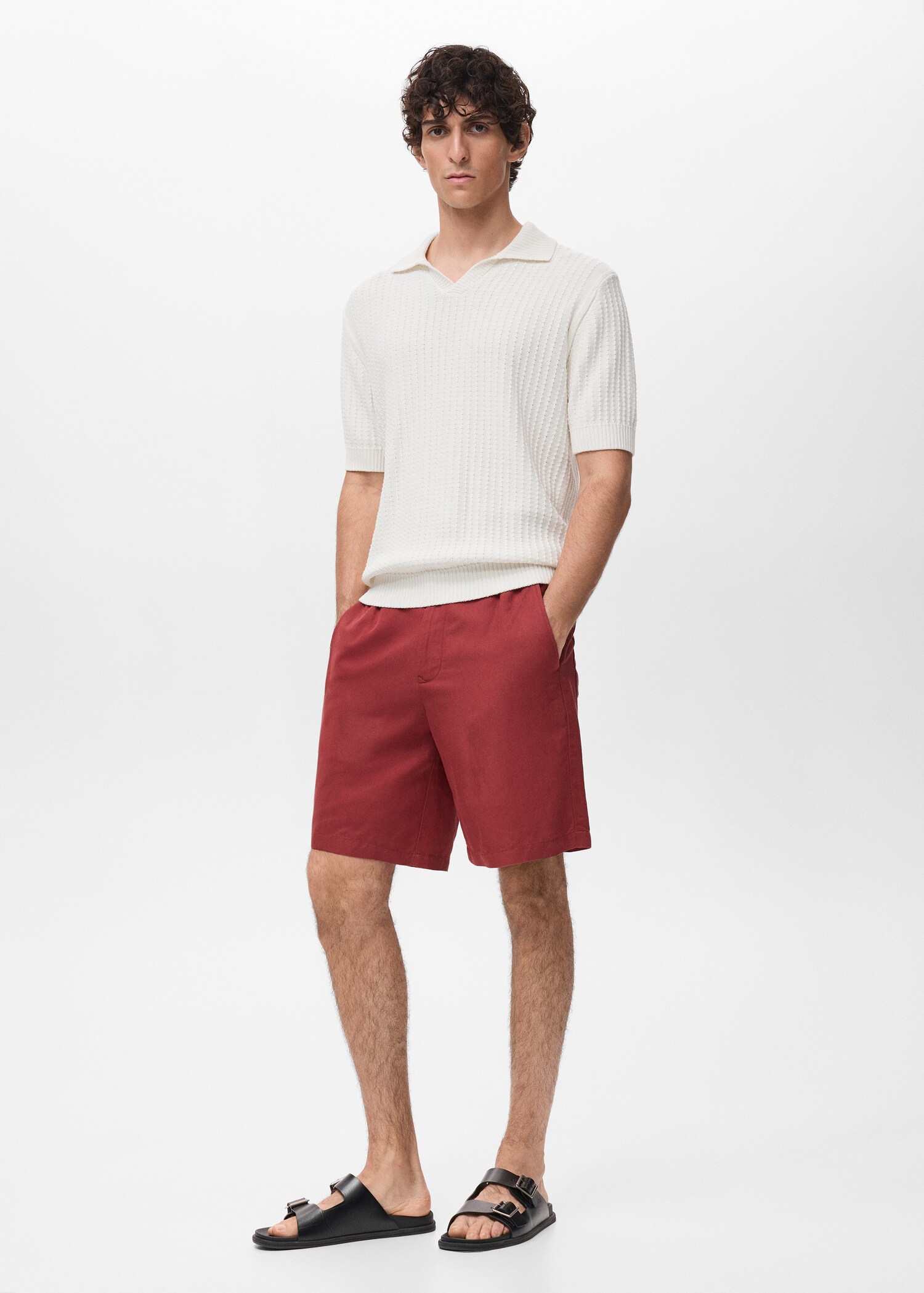 Bermudas en lin mélangé taille élastique - Détail de l'article 2