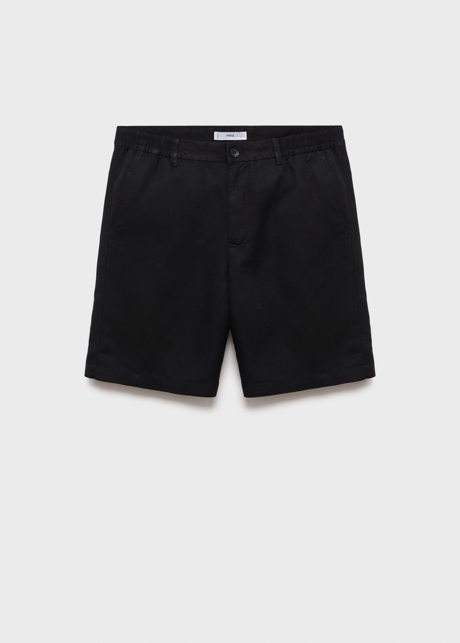 Lino Short Negro De Hombre Bermudas Mezcla Lino Cintura Elástica