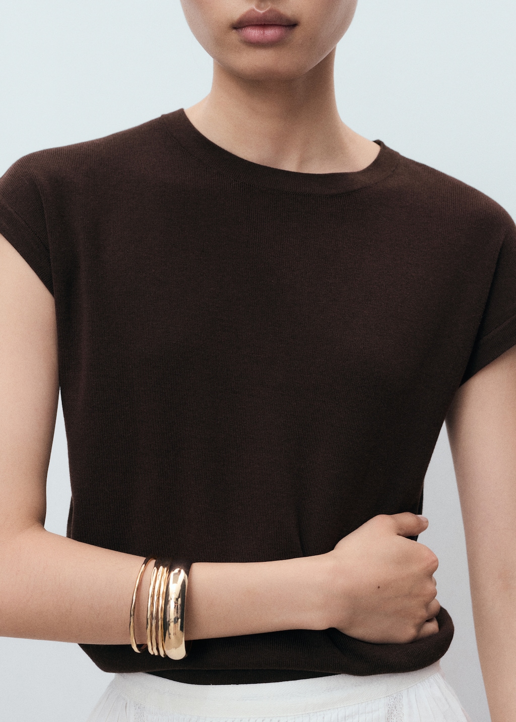 Short-sleeved knitted cotton sweater