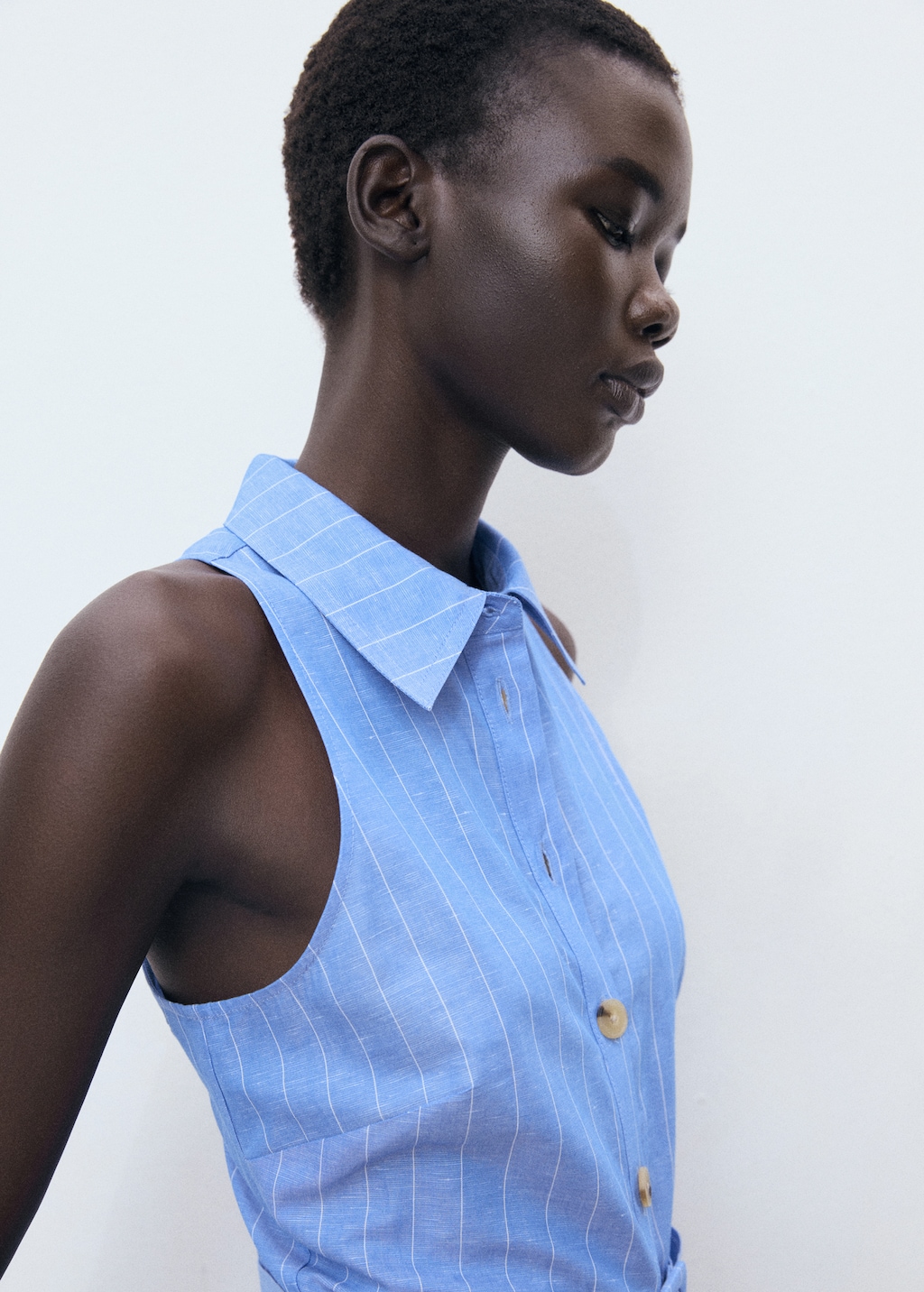 Striped linen-blend shirt-style dress