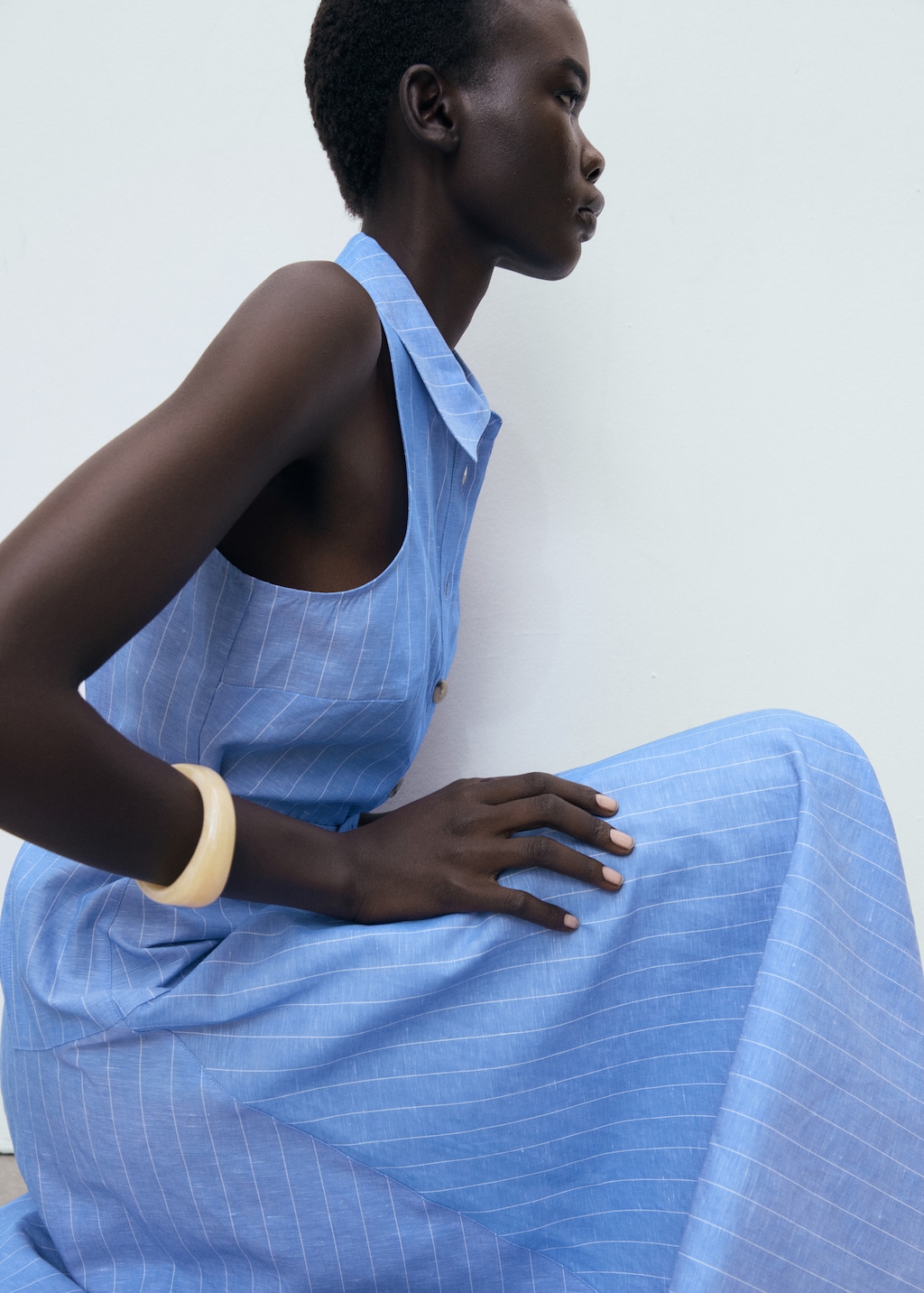 Striped linen-blend shirt-style dress