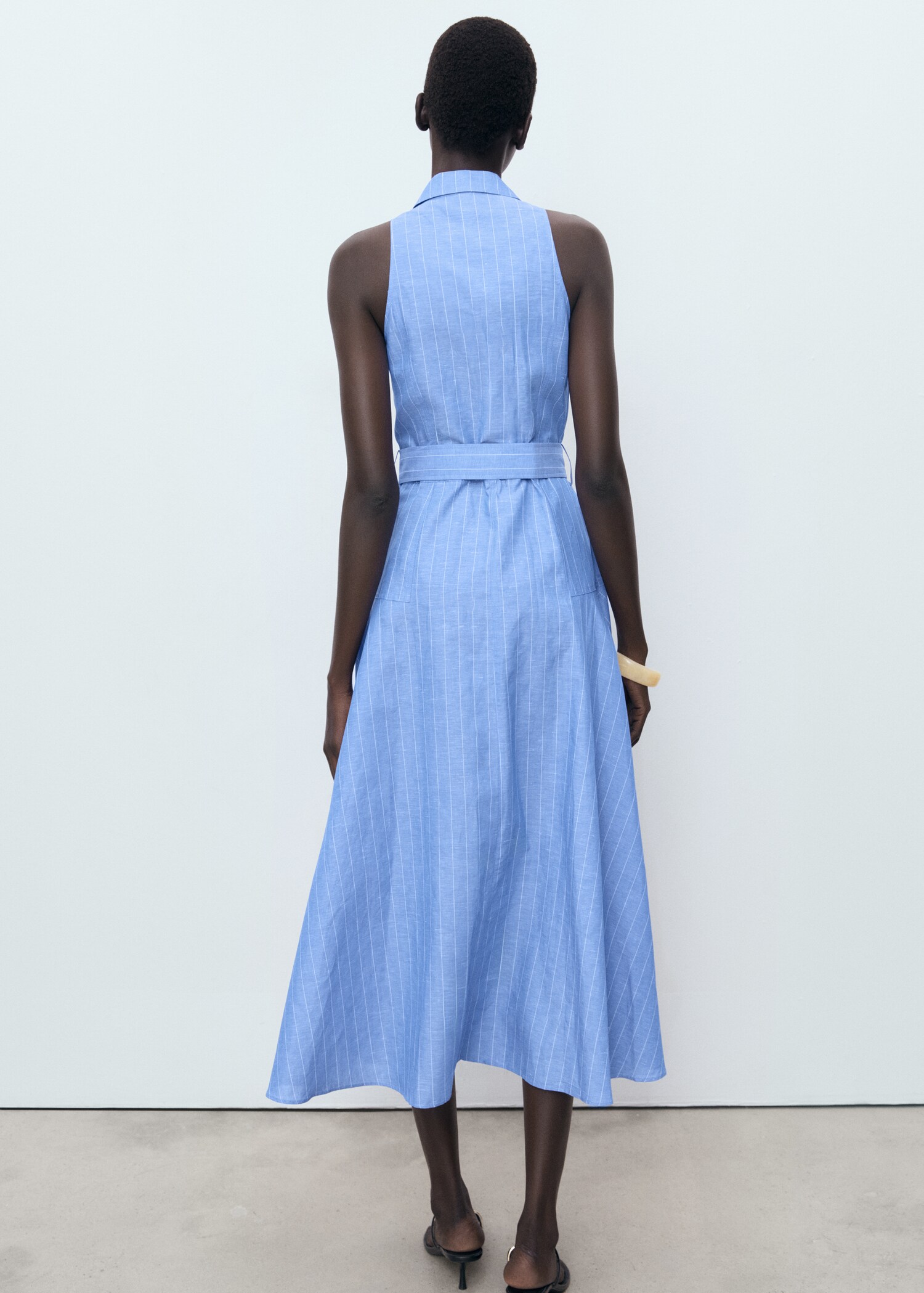 Robe chemise lin mélangé à rayures - Verso de l’article