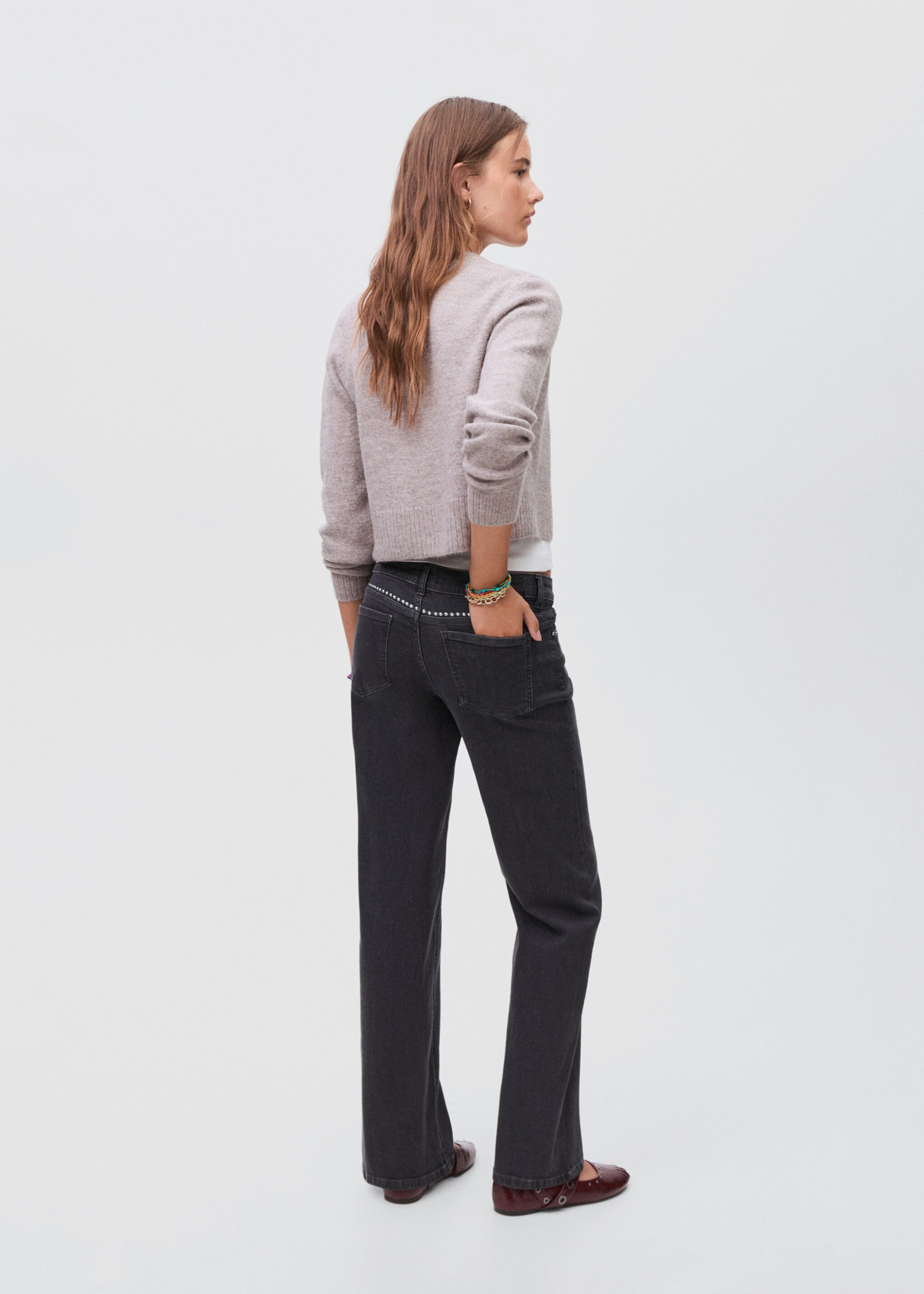 Jeans straight tachas - Reverso del artículo, Denim negro. Ref: 17062912-00.
