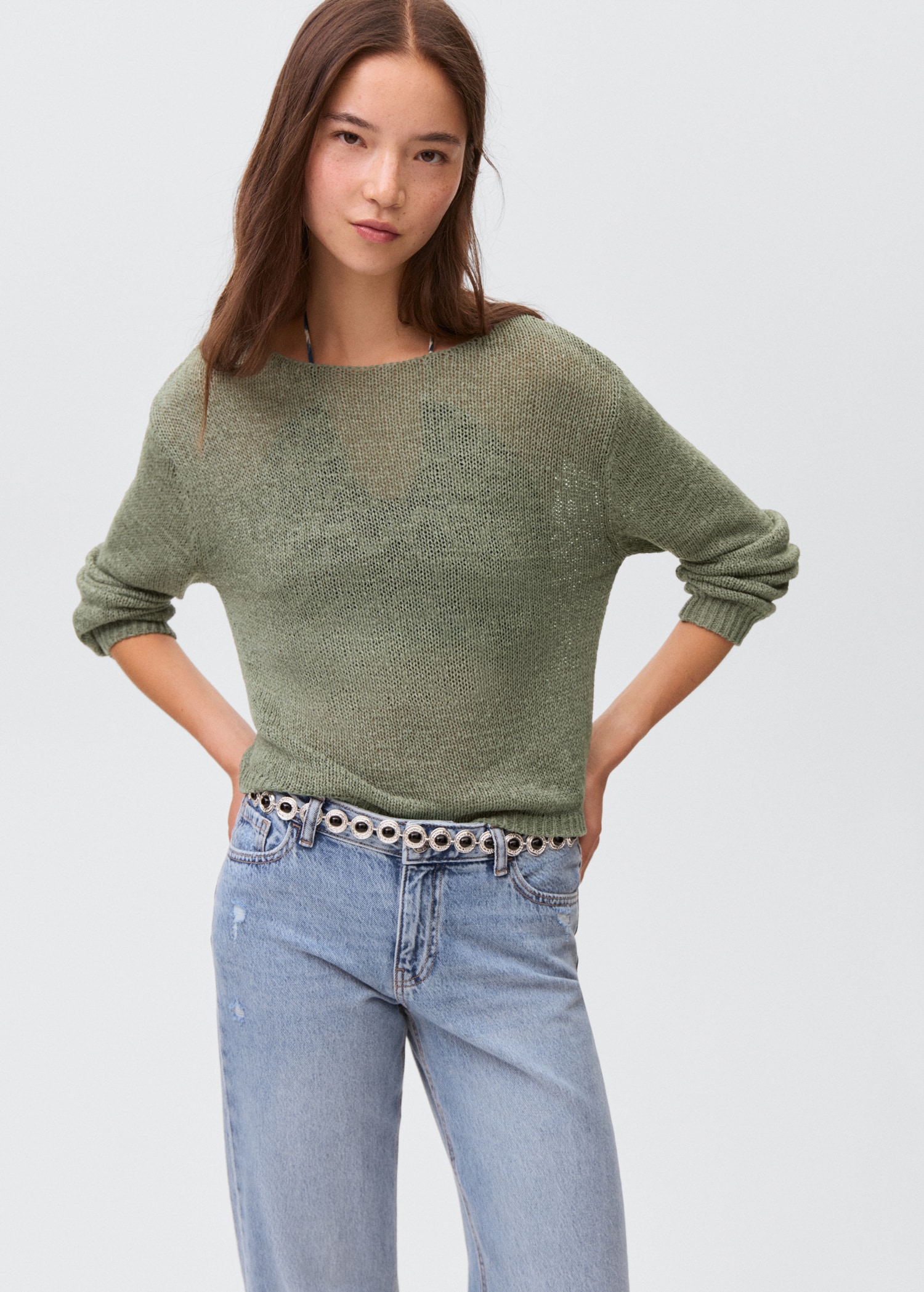 Jeans Sweater Open Openwork Knit Sweater
