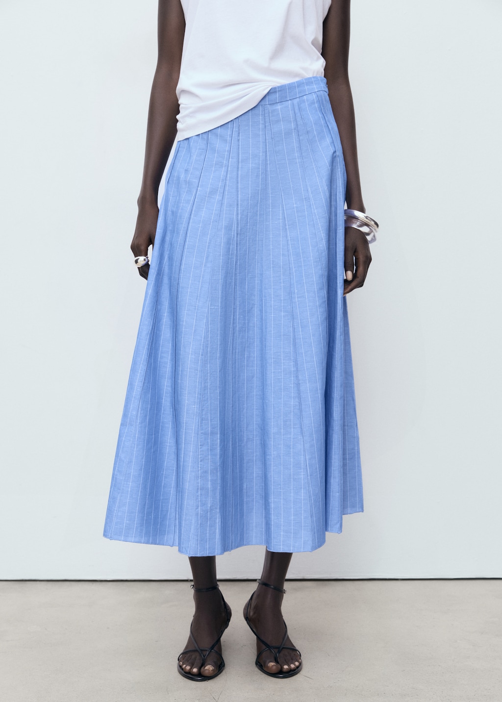 Mango Striped linen-blend skirt