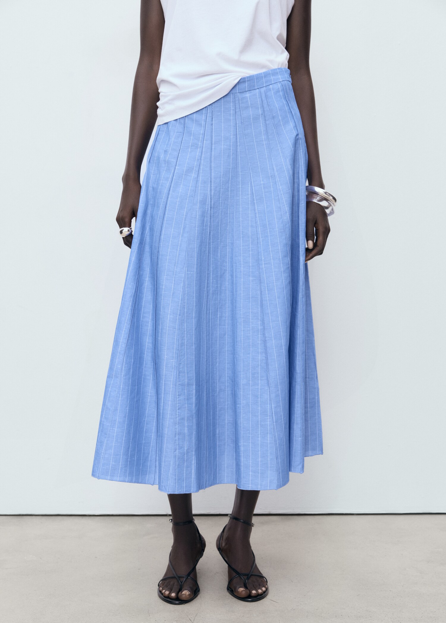 Striped linen-blend skirt - Medium plane