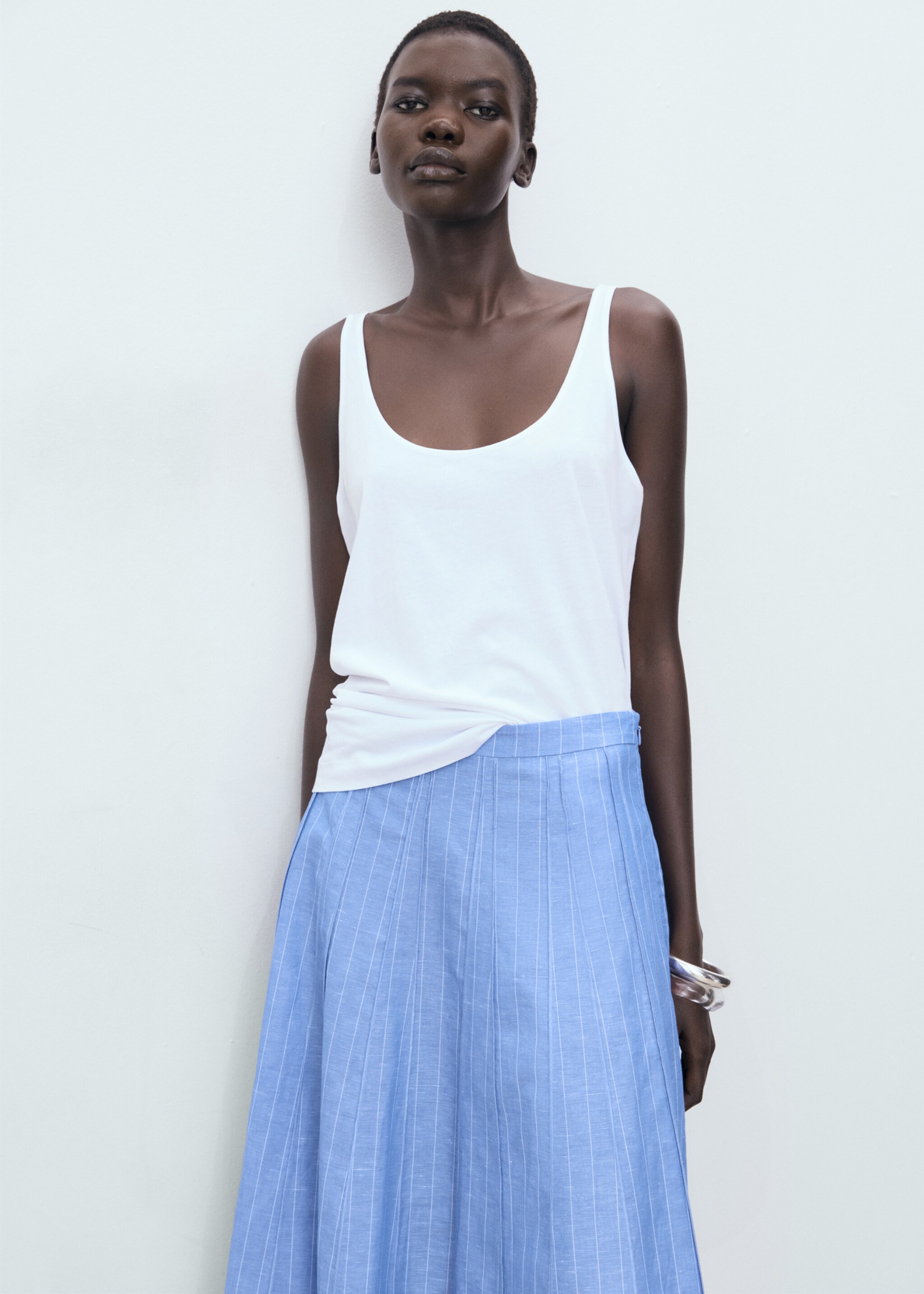 Striped linen-blend skirt - Details of the article 1
