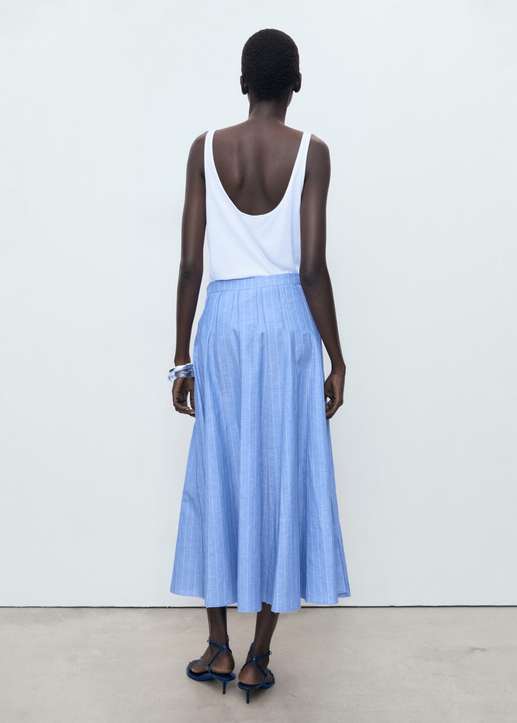 Mango Striped linen-blend skirt