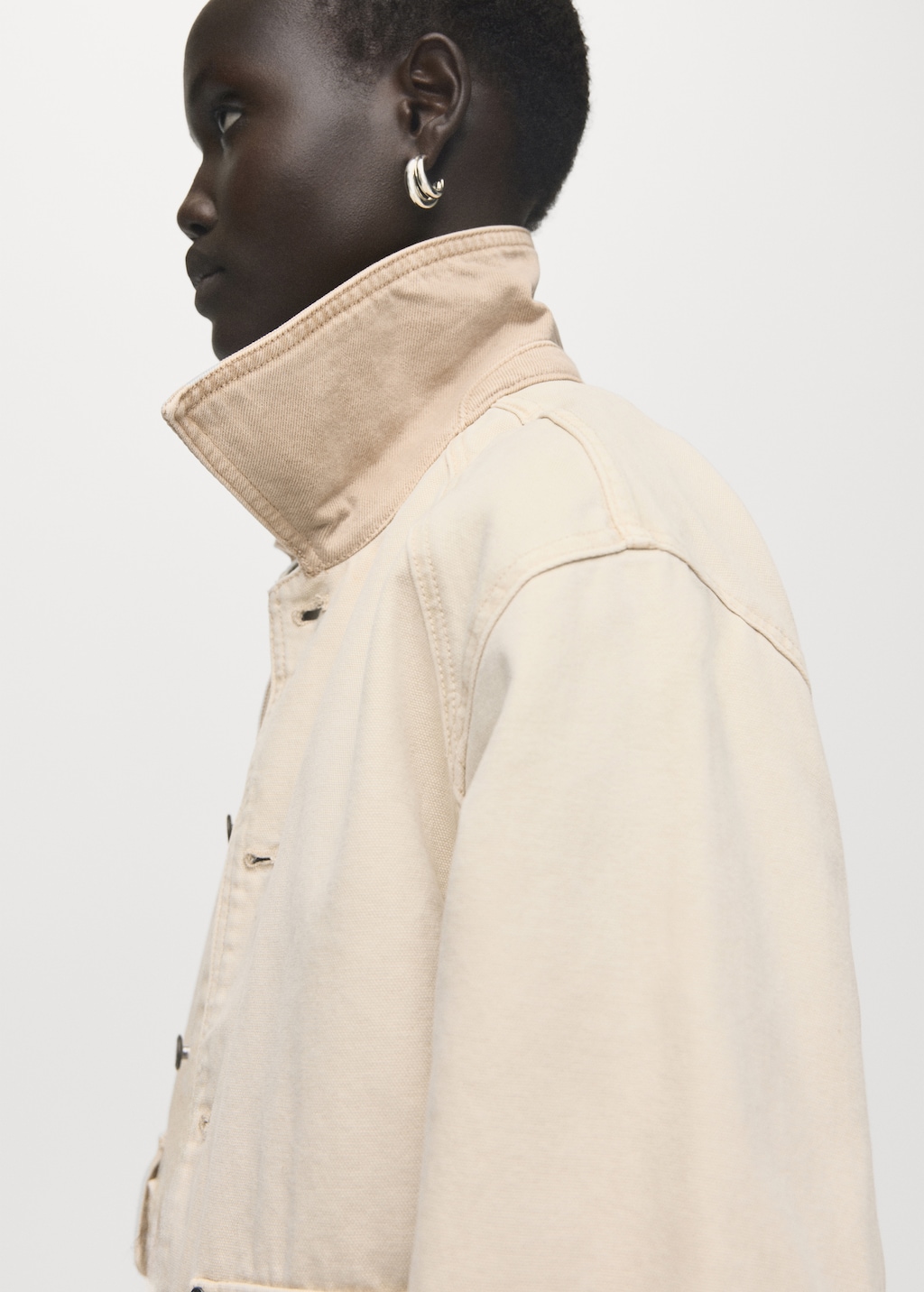 Denim barn jacket with contrasting collar