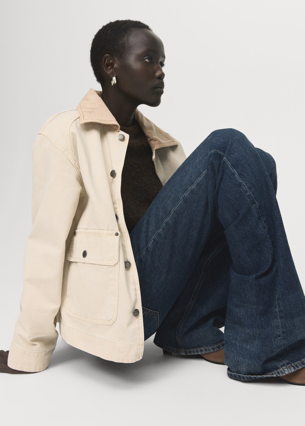 Denim barn jacket with contrasting collar