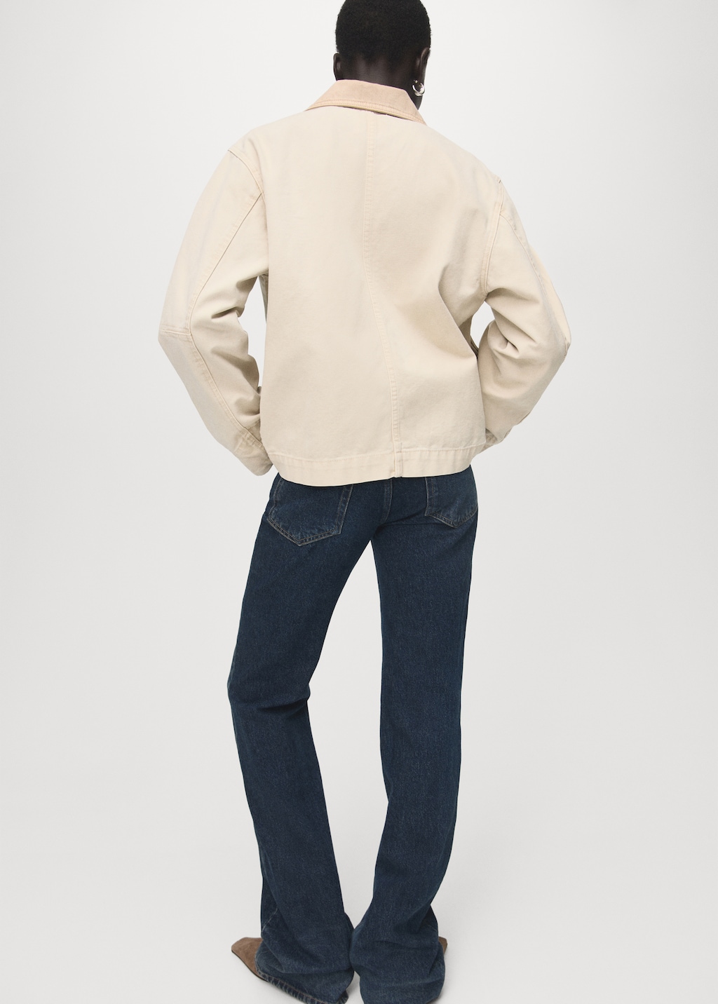 Denim barn jacket with contrasting collar