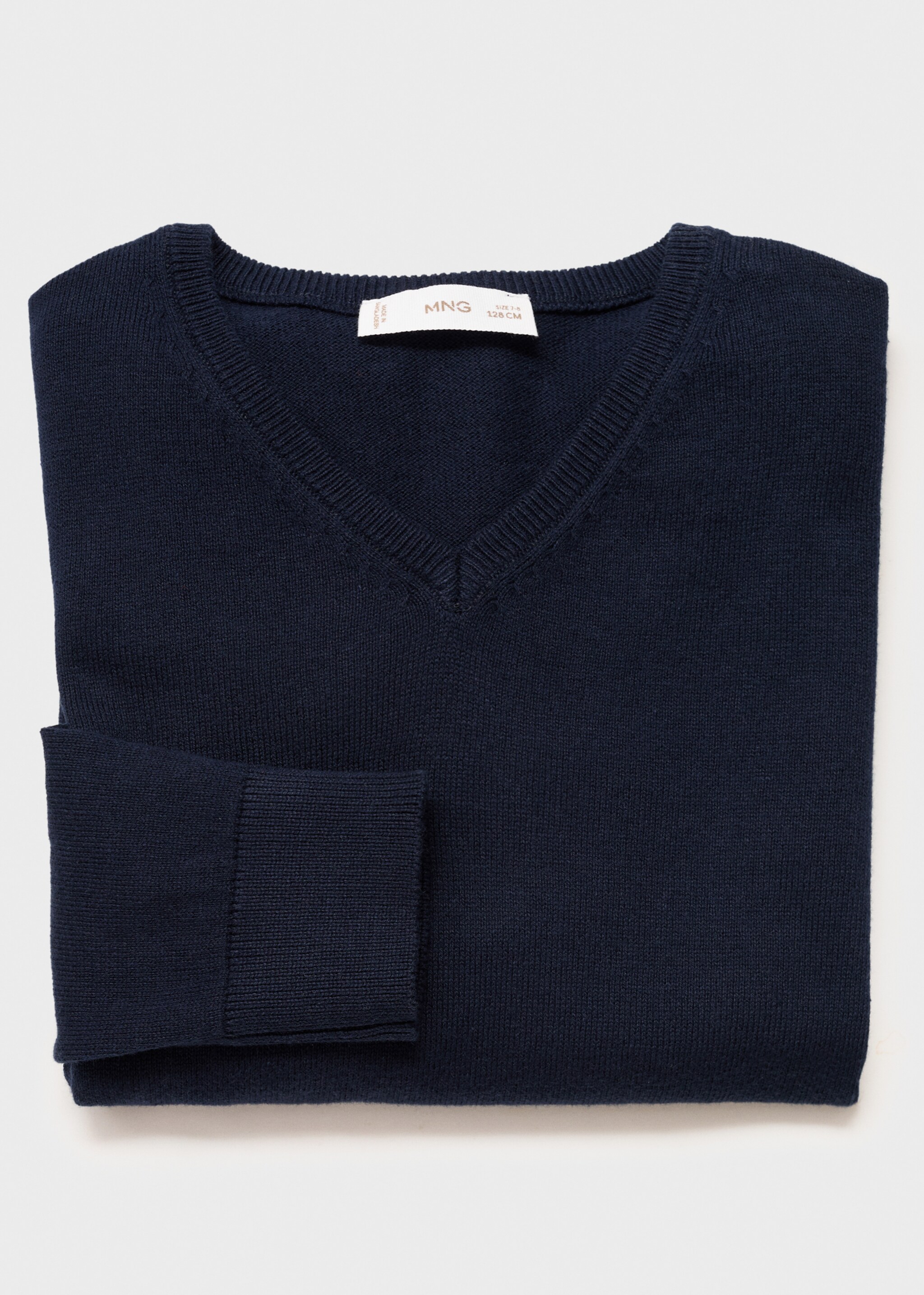 V-neck cotton sweater - Details of the article 8, Dark Navy. Ref: 17063792-00.